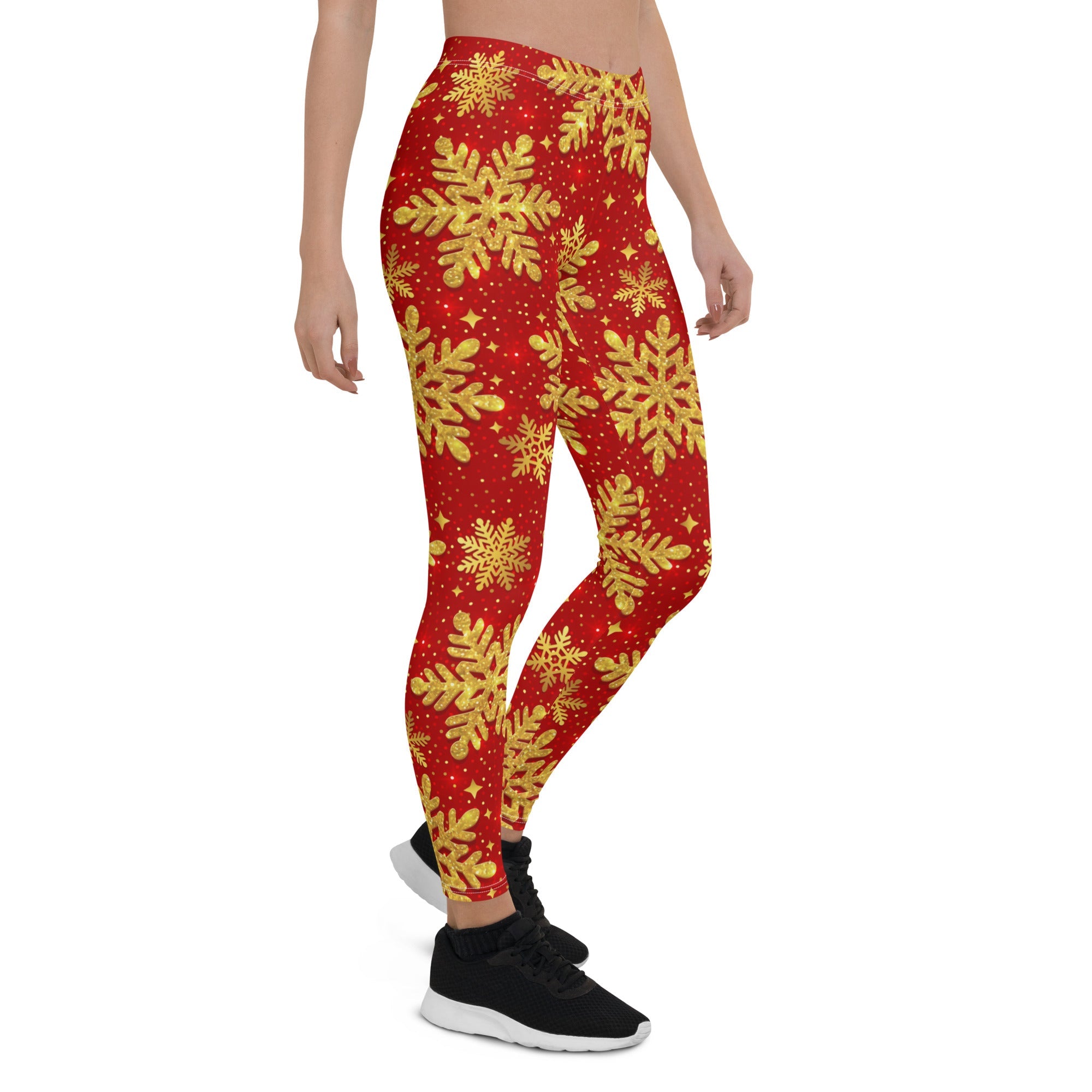 Gold Snowflake Print Leggings