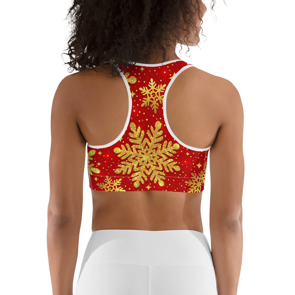 Gold Snowflake Print Sports Bra