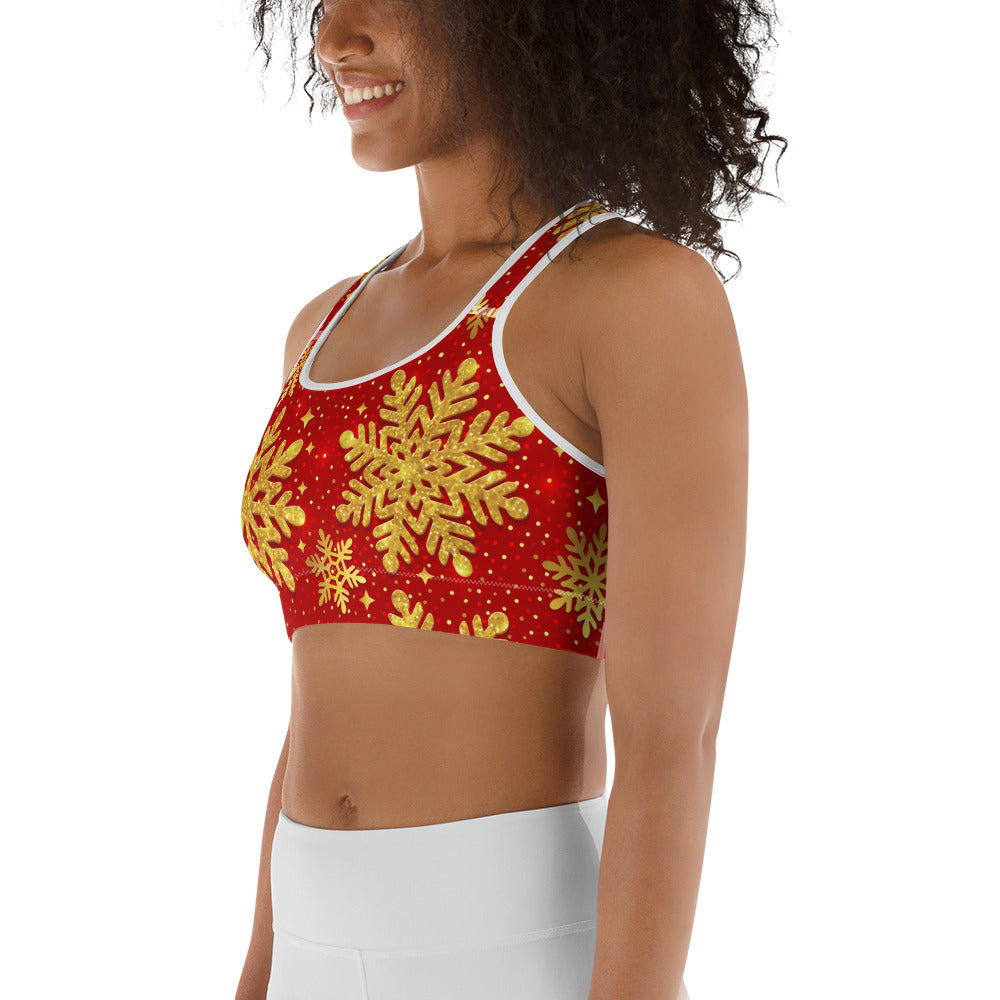 Gold Snowflake Print Sports Bra