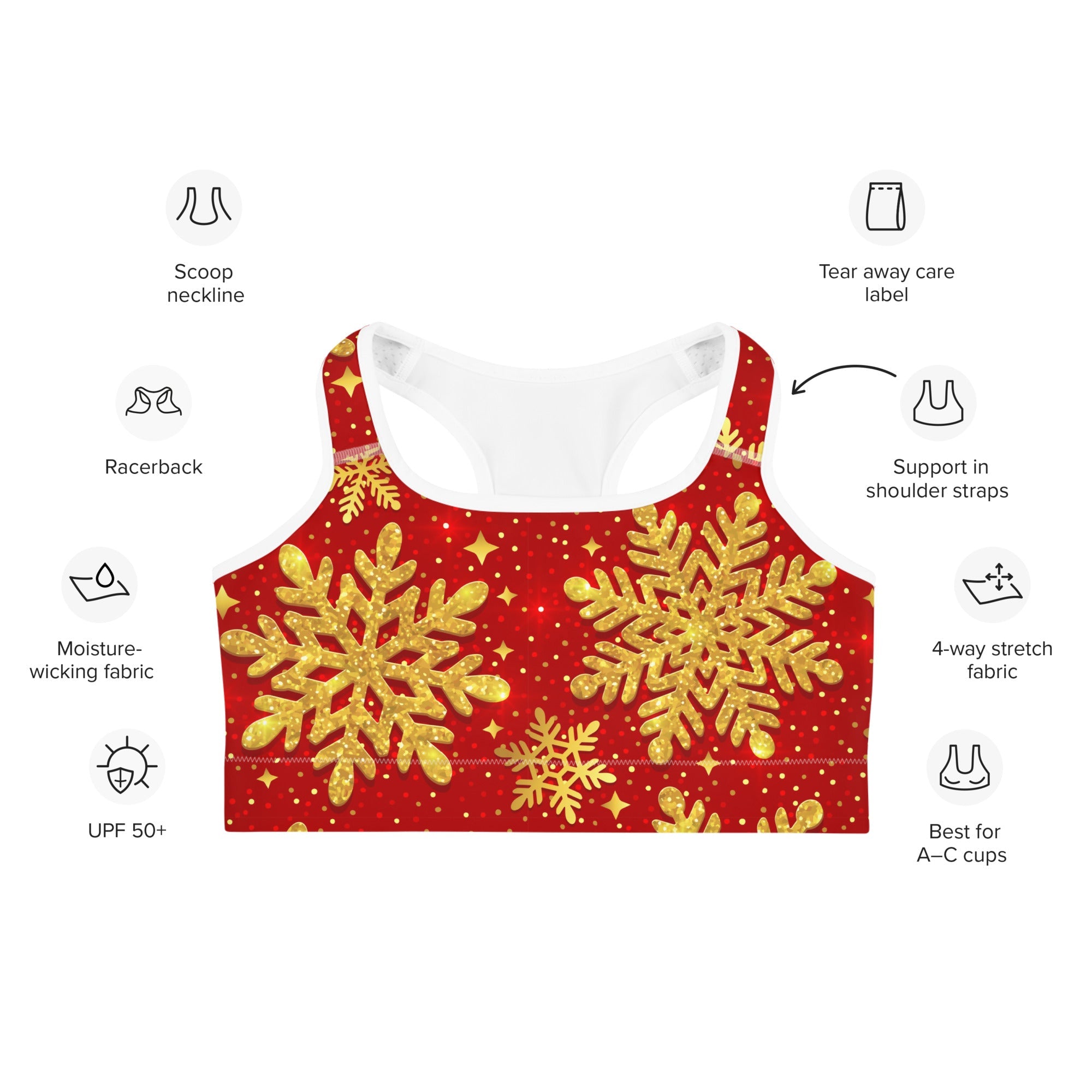 Gold Snowflake Print Sports Bra