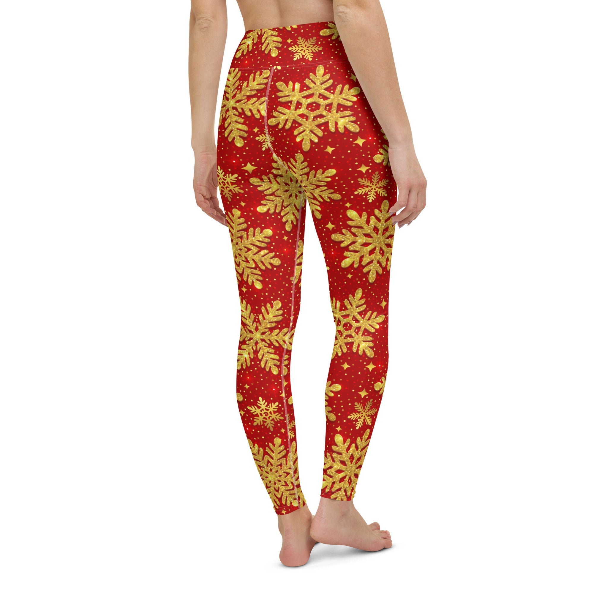 Gold Snowflake Print Yoga Leggings