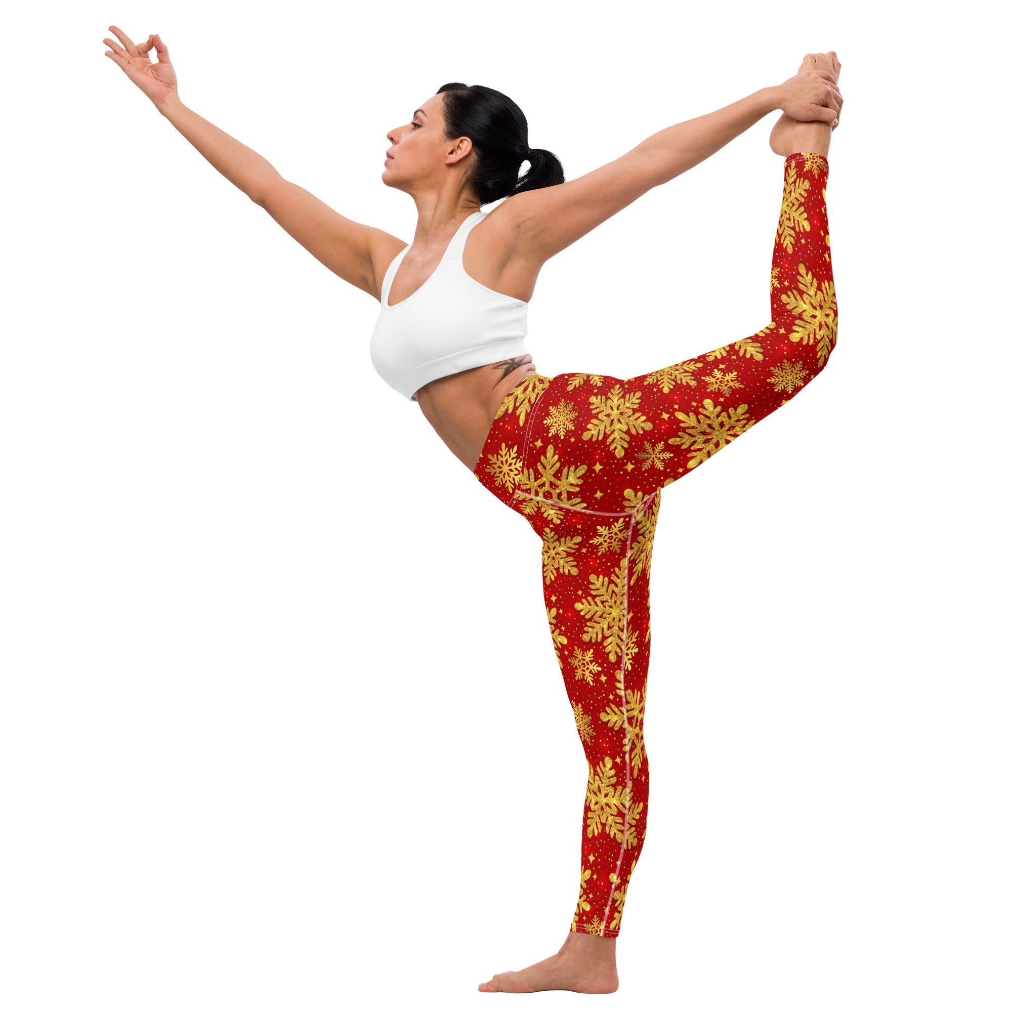 Gold Snowflake Print Yoga Leggings