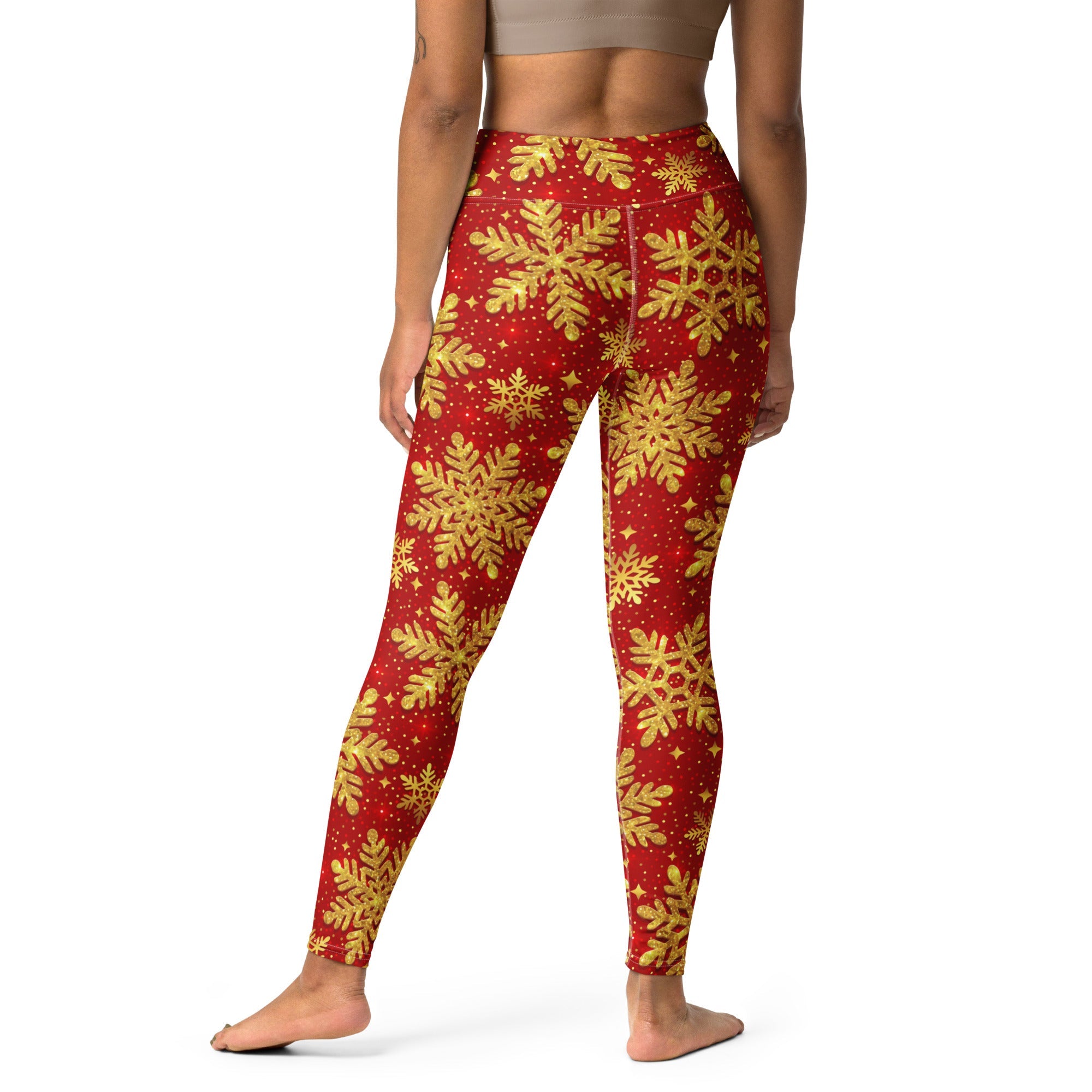 Gold Snowflake Print Yoga Leggings