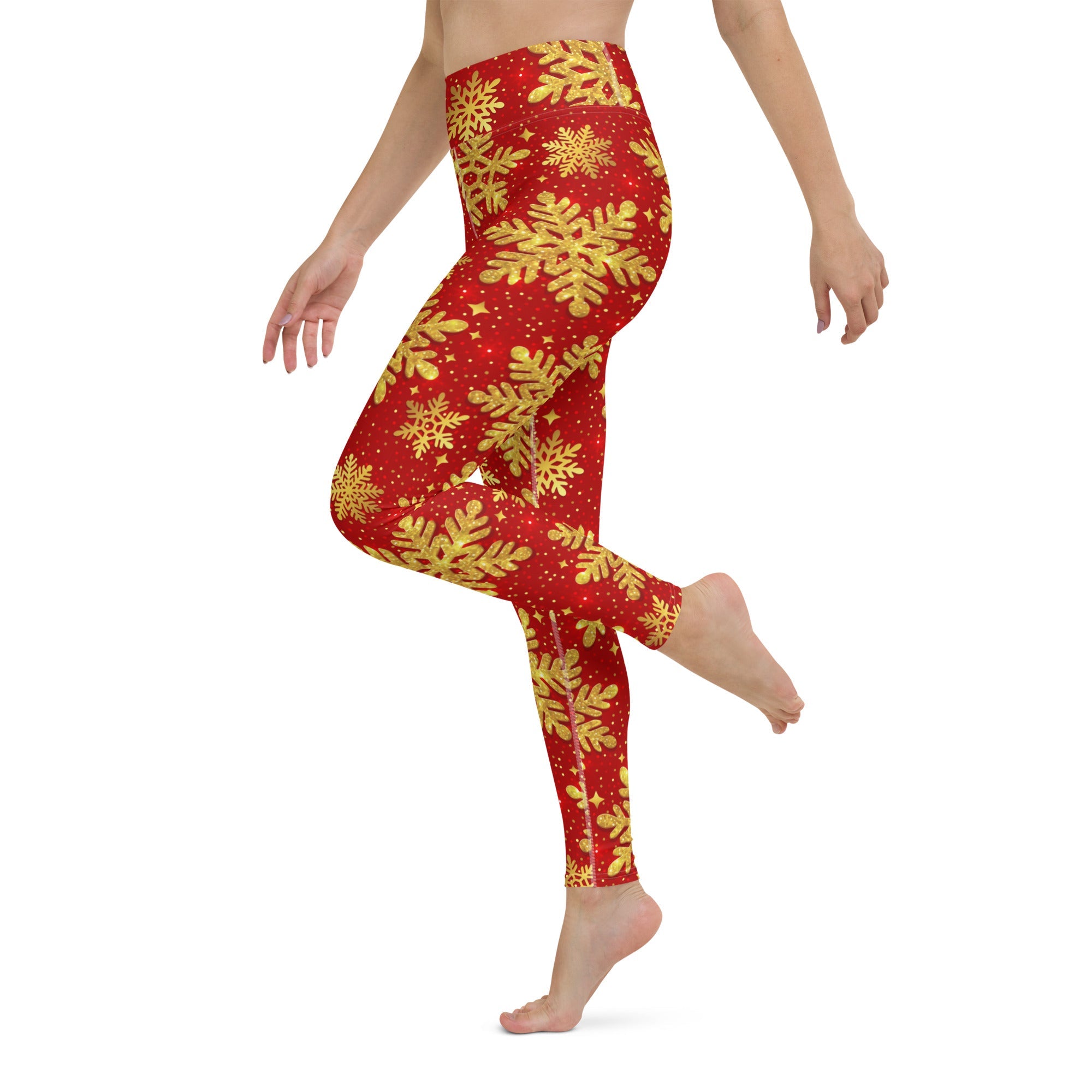 Gold Snowflake Print Yoga Leggings