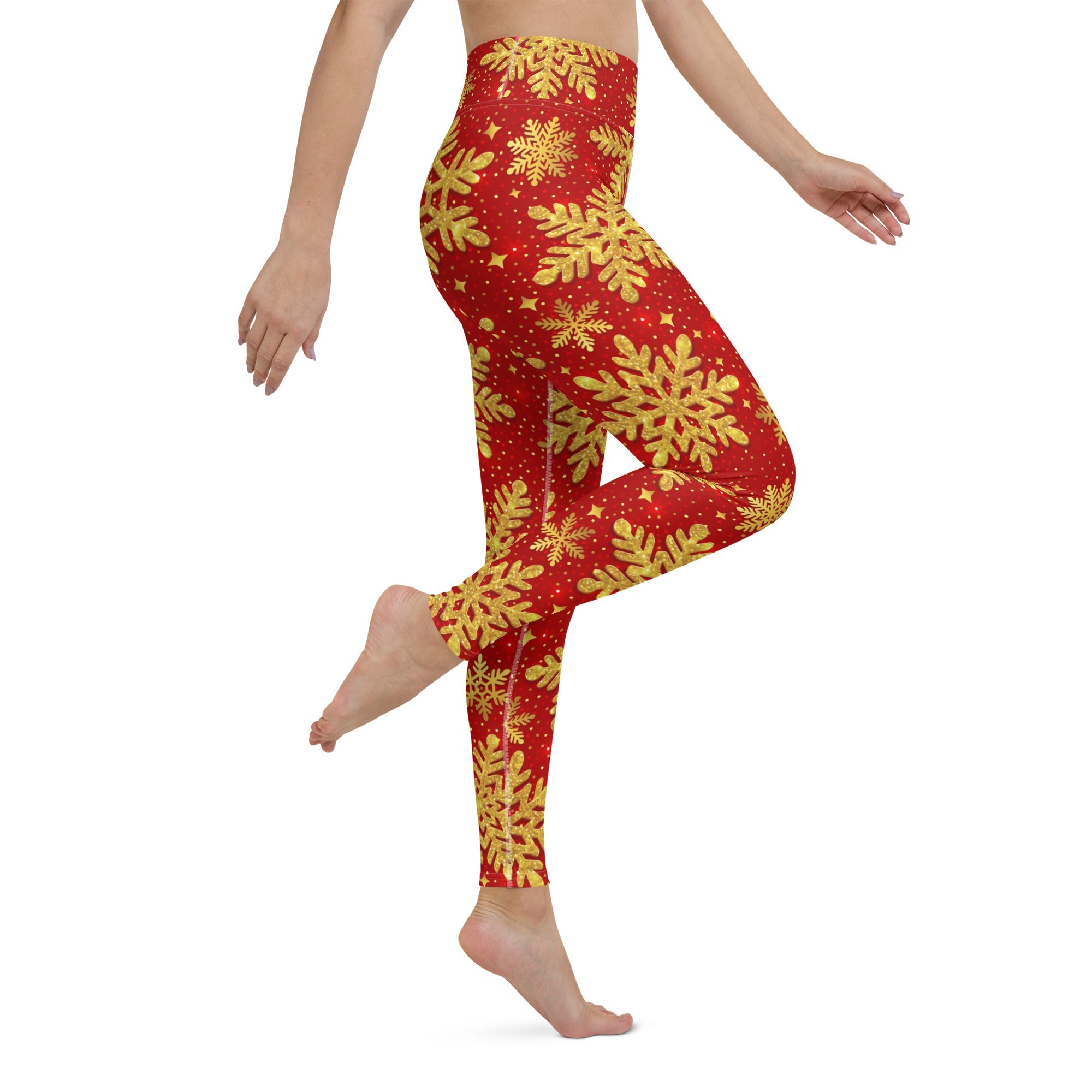 Gold Snowflake Print Yoga Leggings