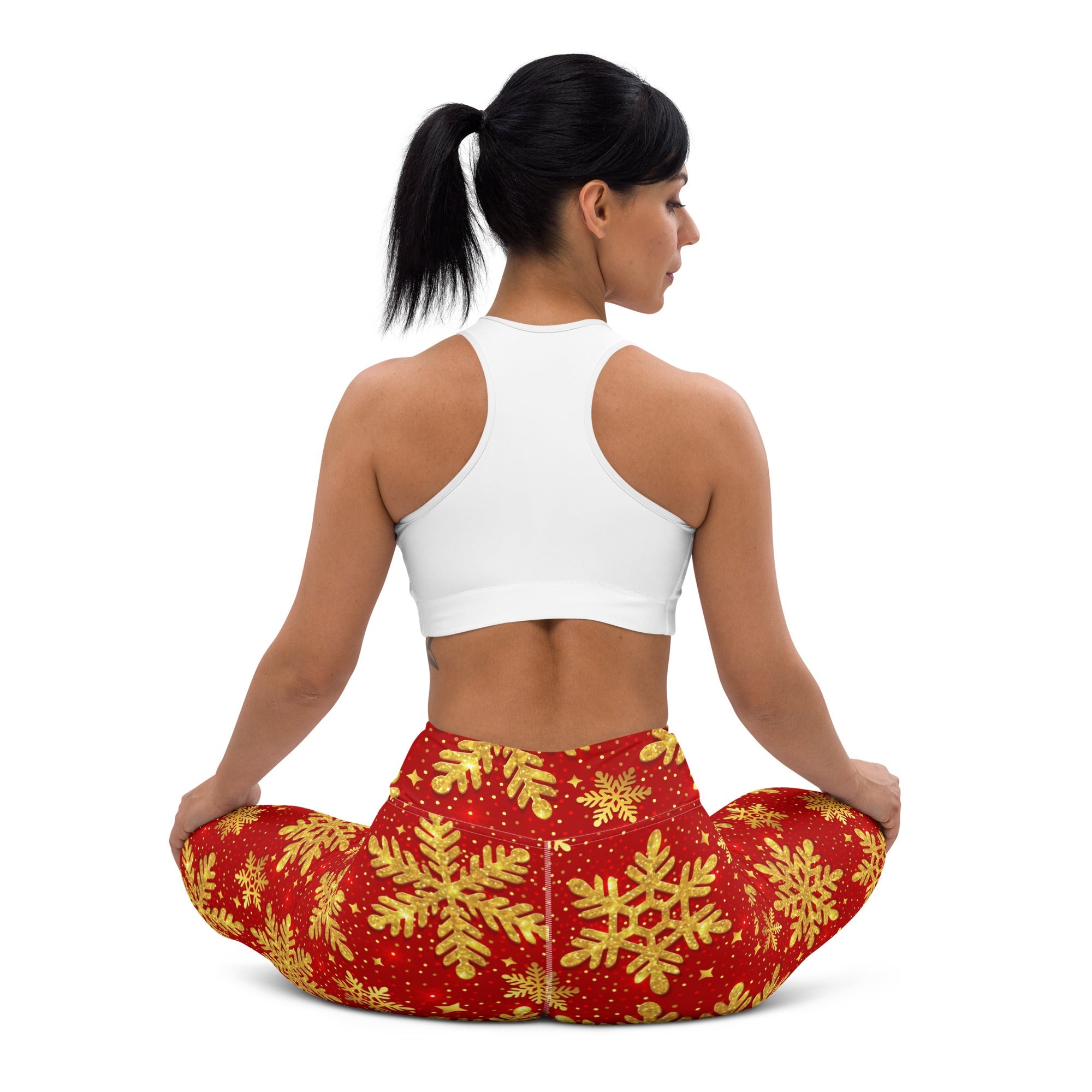 Gold Snowflake Print Yoga Leggings