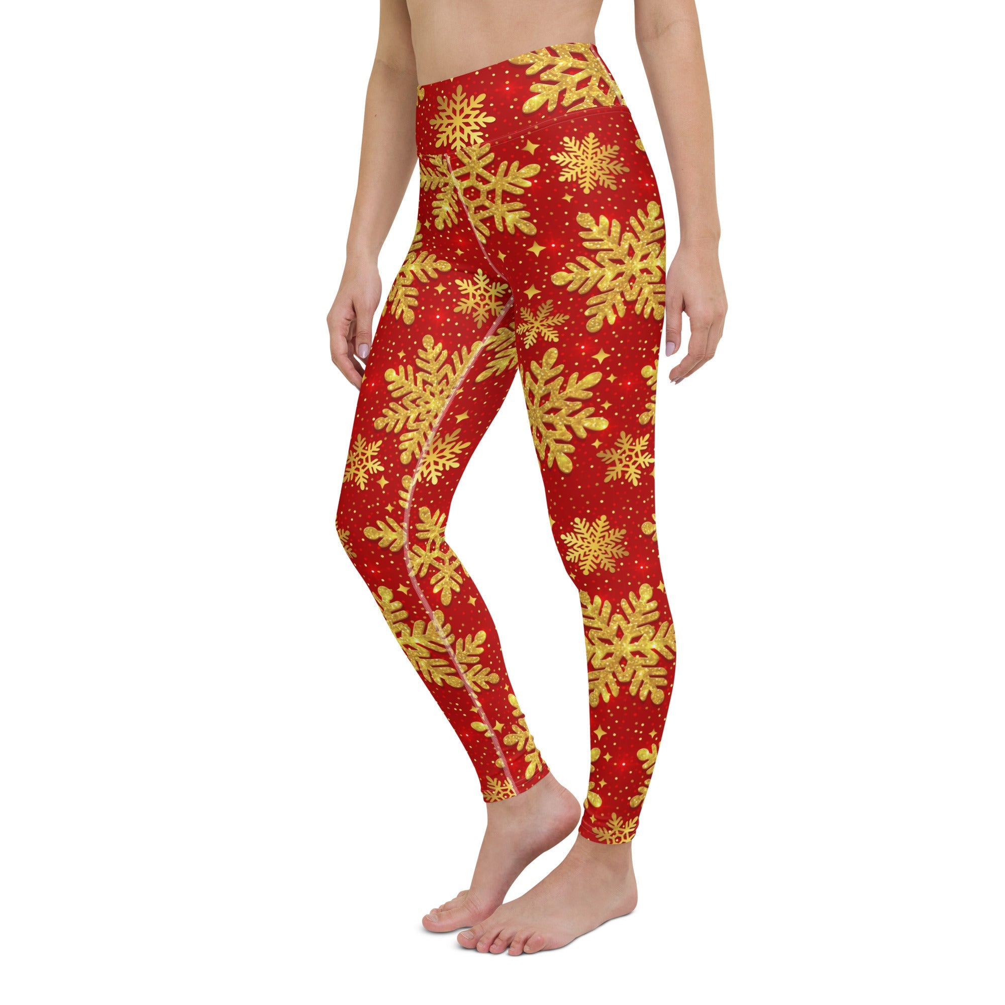 Gold Snowflake Print Yoga Leggings