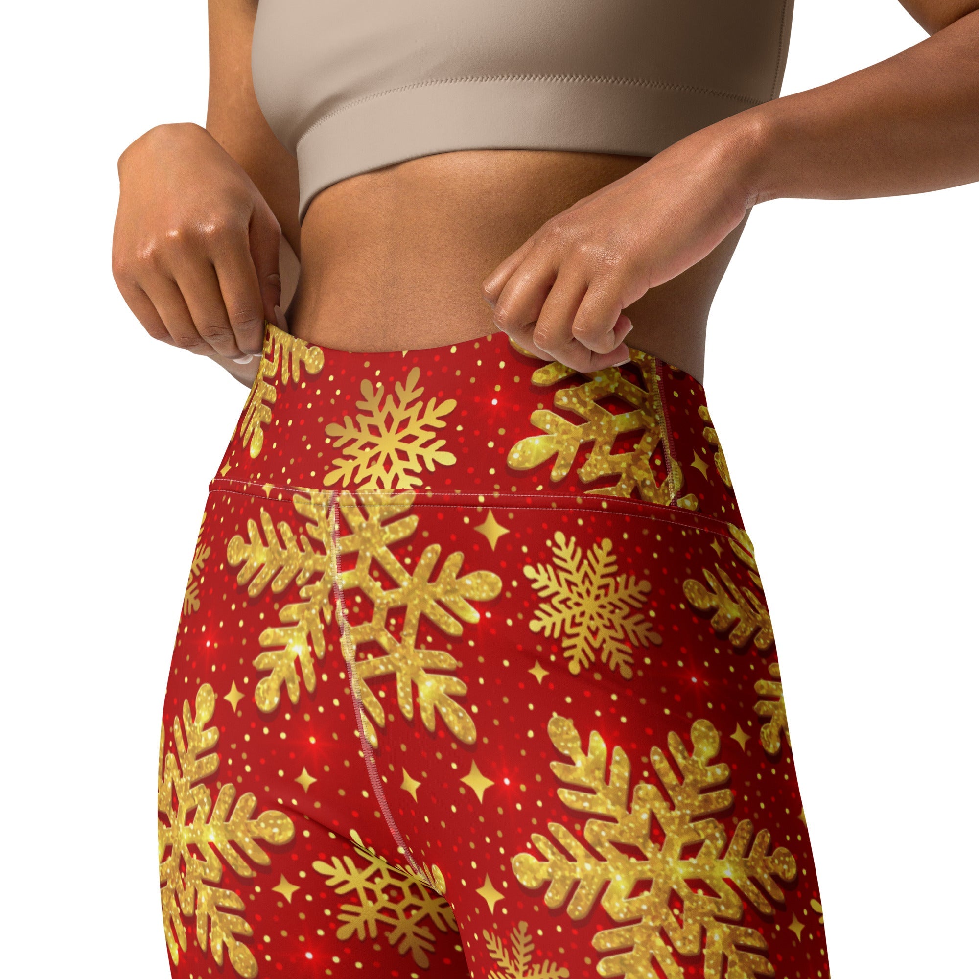 Gold Snowflake Print Yoga Leggings