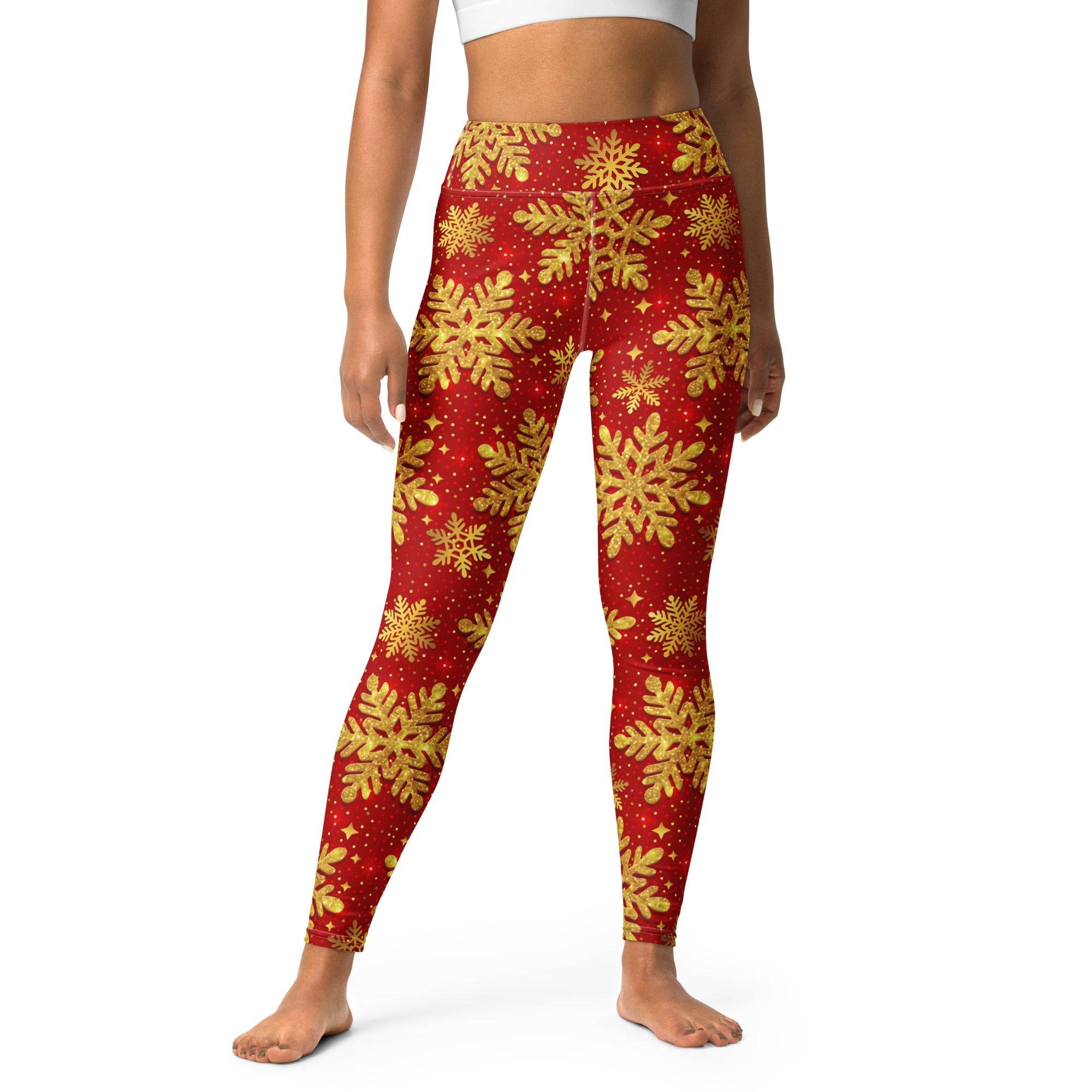 Gold Snowflake Print Yoga Leggings