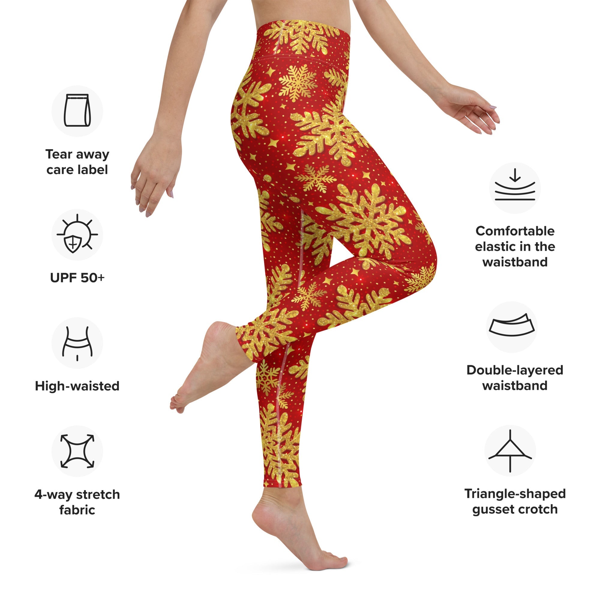 Gold Snowflake Print Yoga Leggings