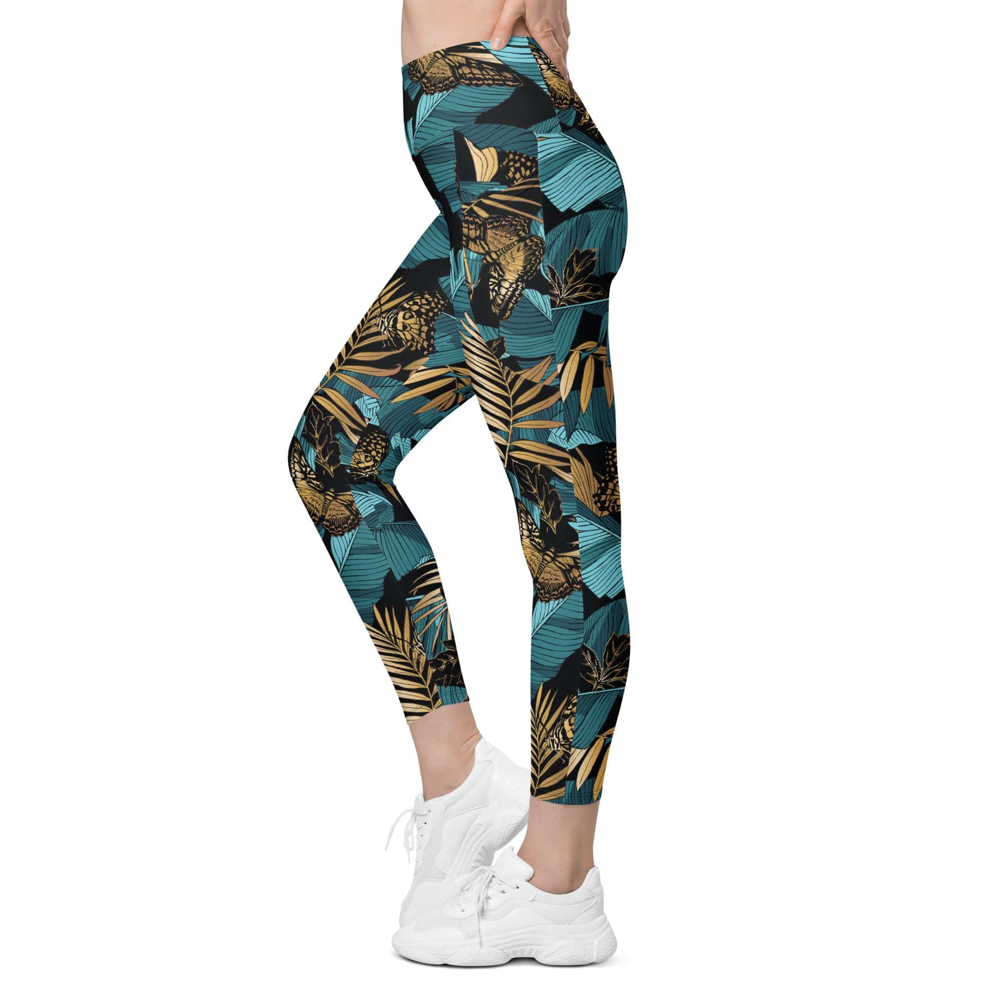 Golden Butterflies Leggings With Pockets