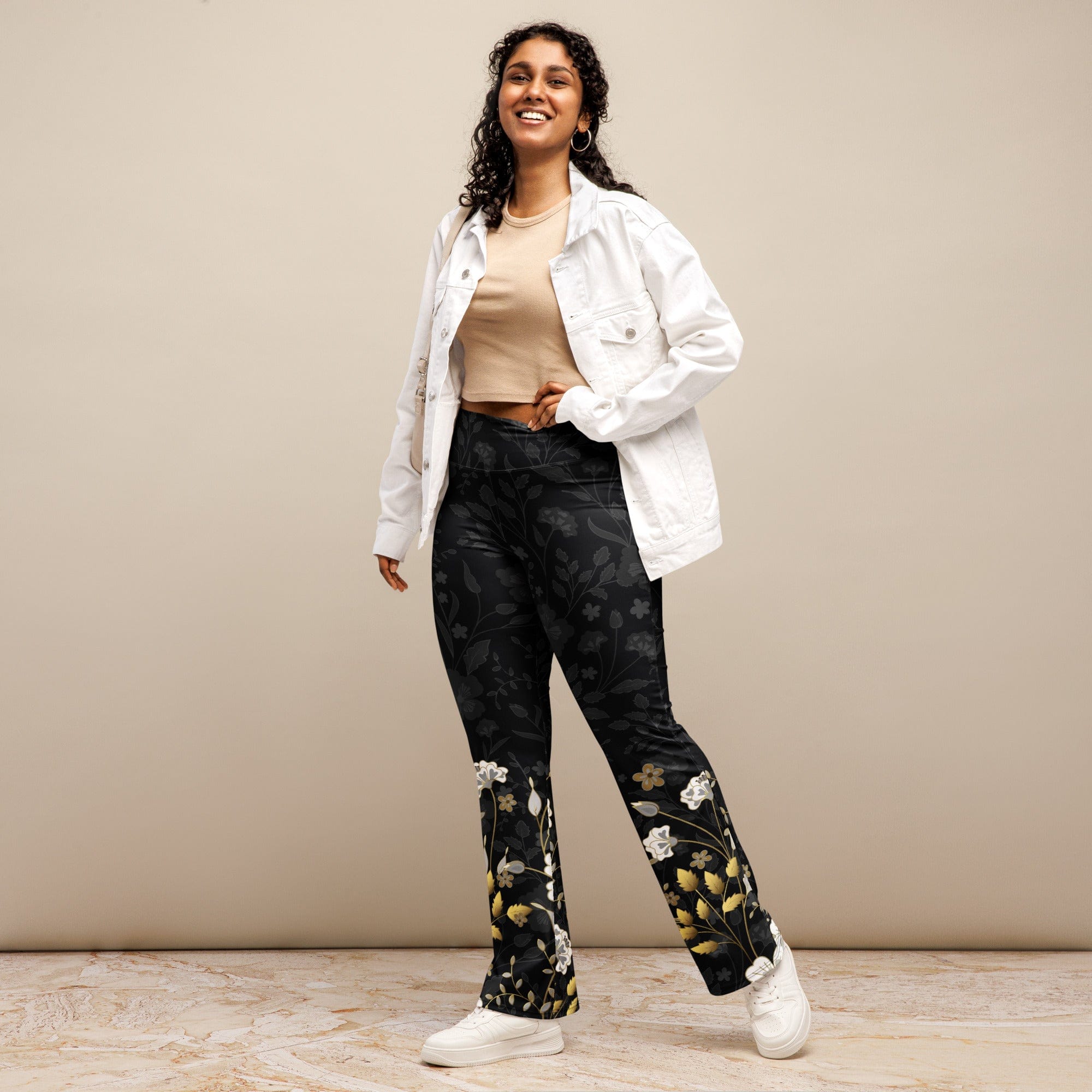 Golden Floral Flare Leggings