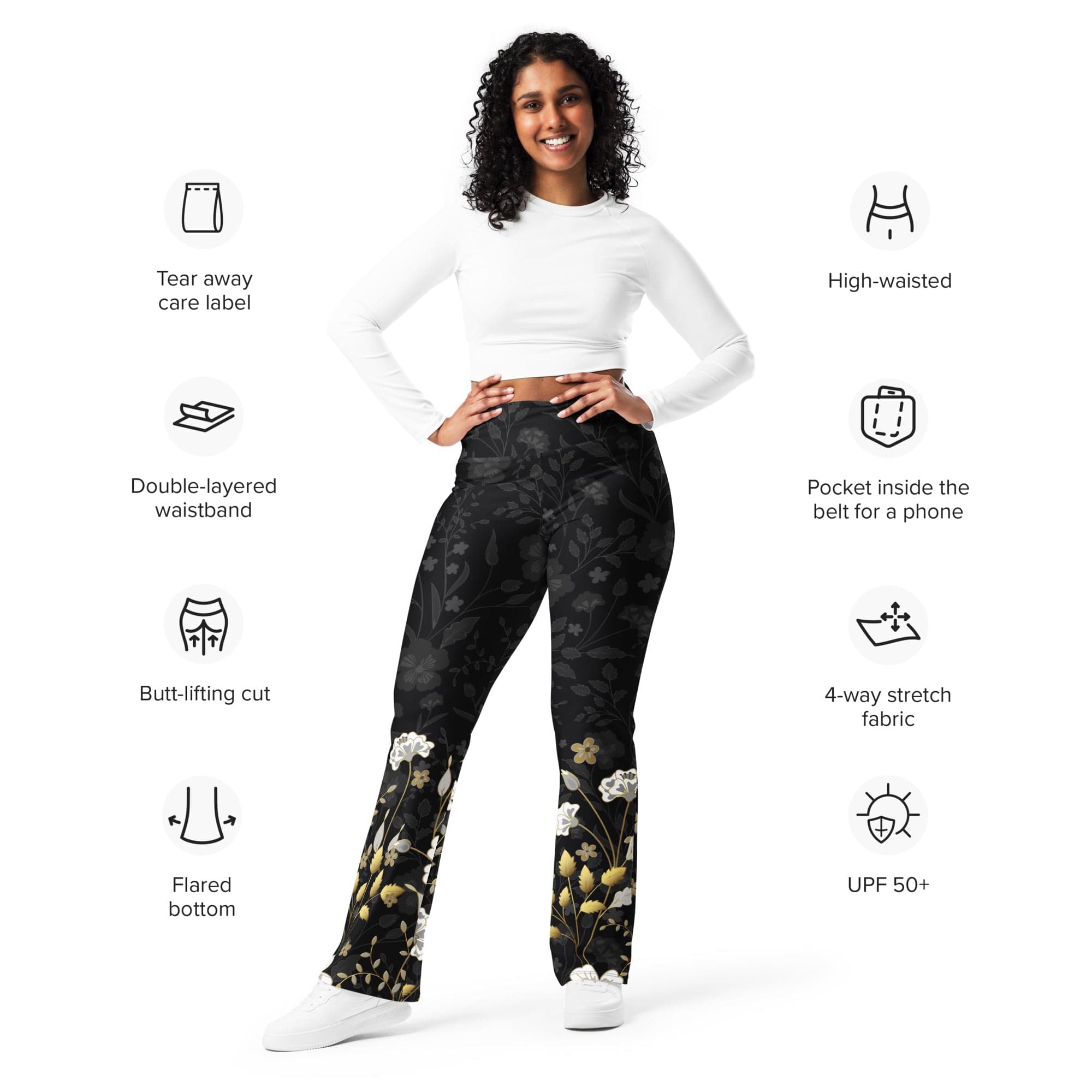 Golden Floral Flare Leggings