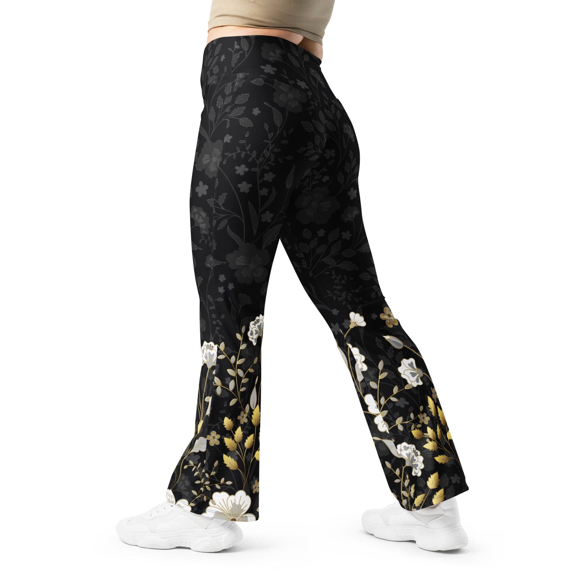 Golden Floral Flare Leggings