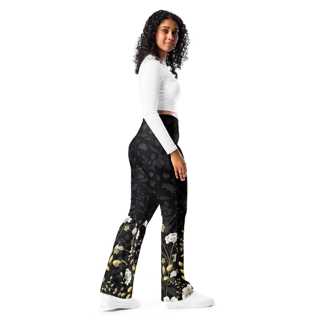 Golden Floral Flare Leggings