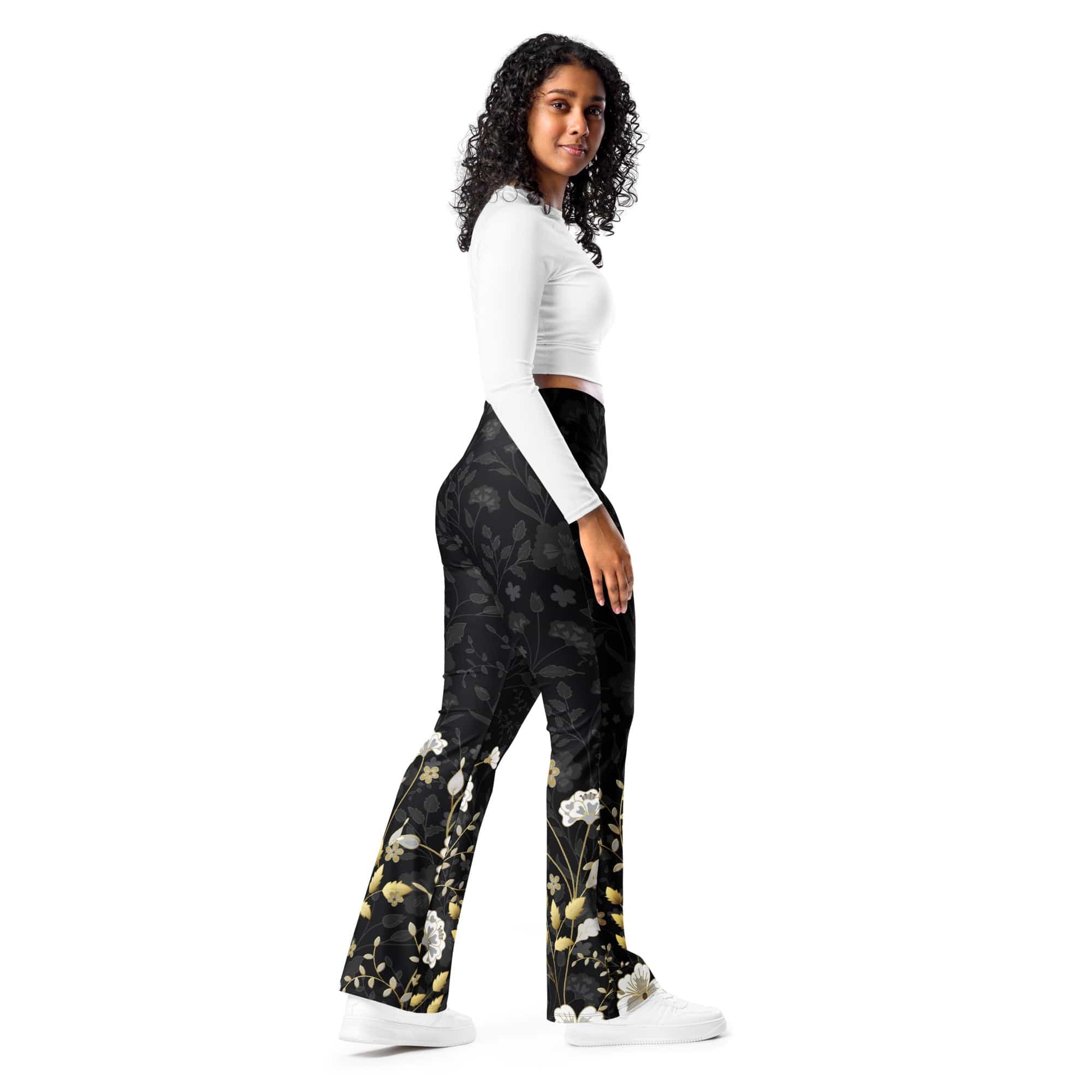 Golden Floral Flare Leggings