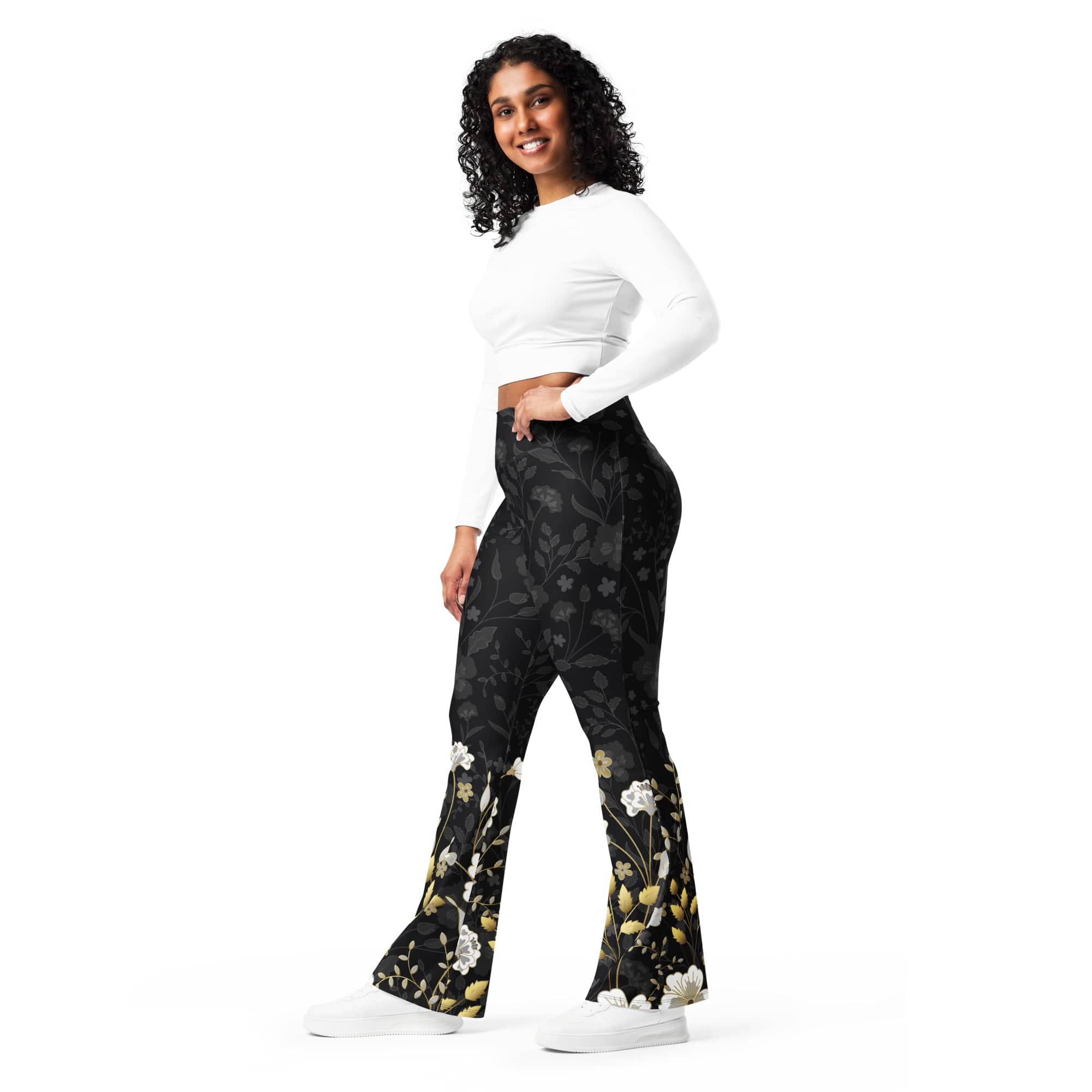 Golden Floral Flare Leggings