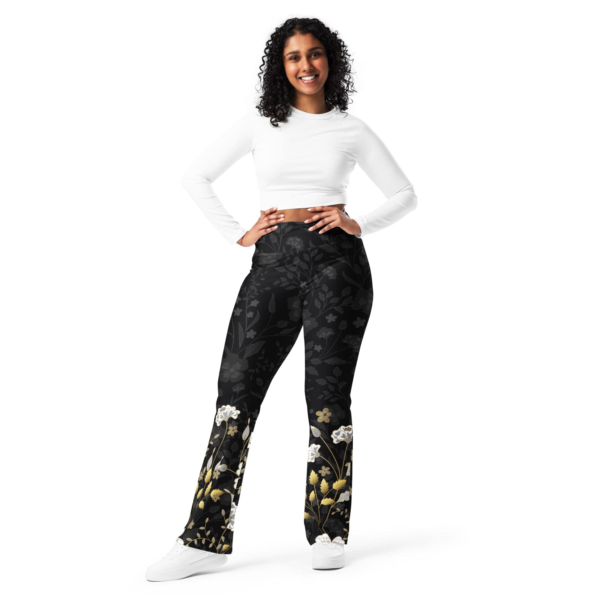 Golden Floral Flare Leggings