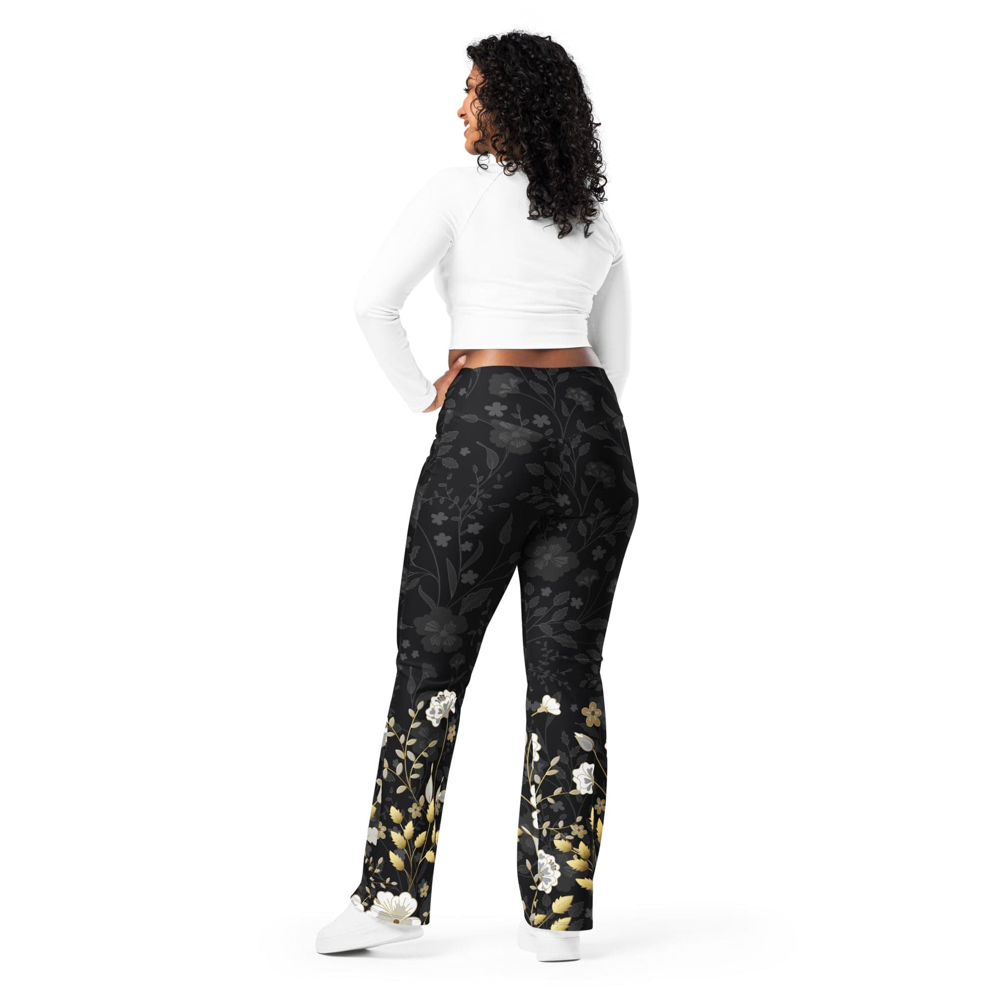 Golden Floral Flare Leggings