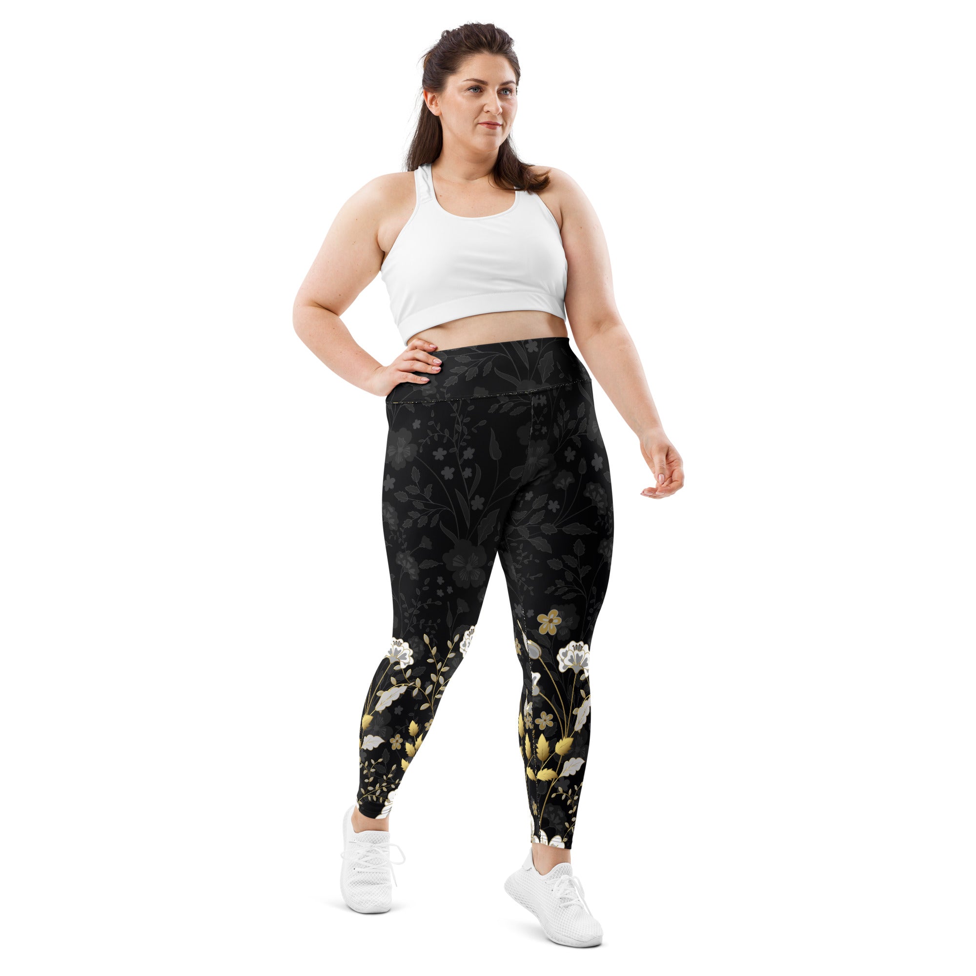 Golden Floral Plus Size Leggings