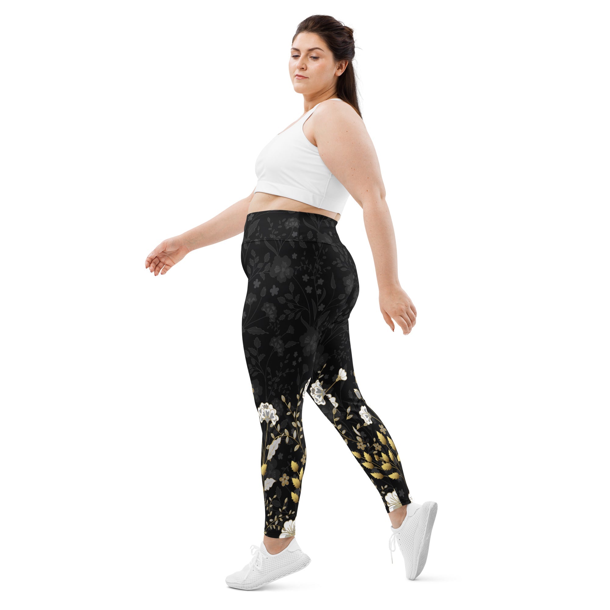 Golden Floral Plus Size Leggings