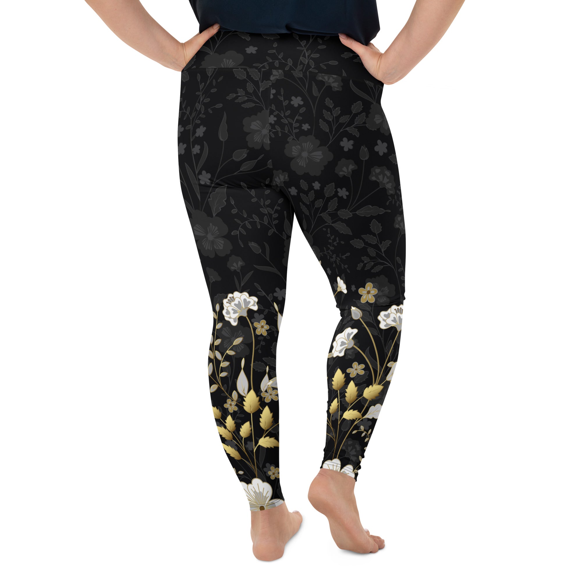 Golden Floral Plus Size Leggings