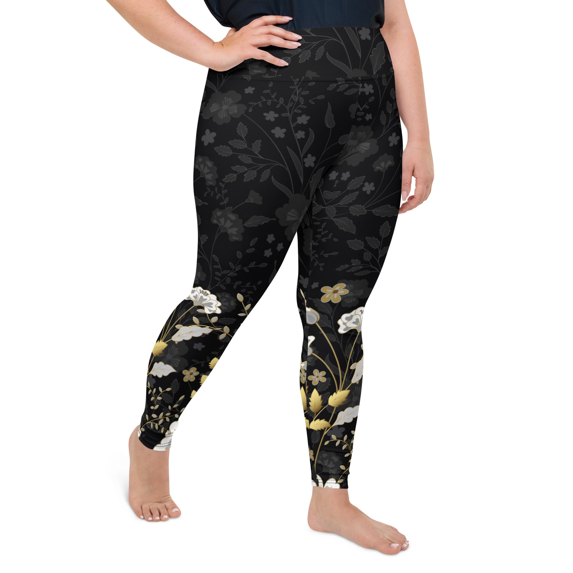 Golden Floral Plus Size Leggings