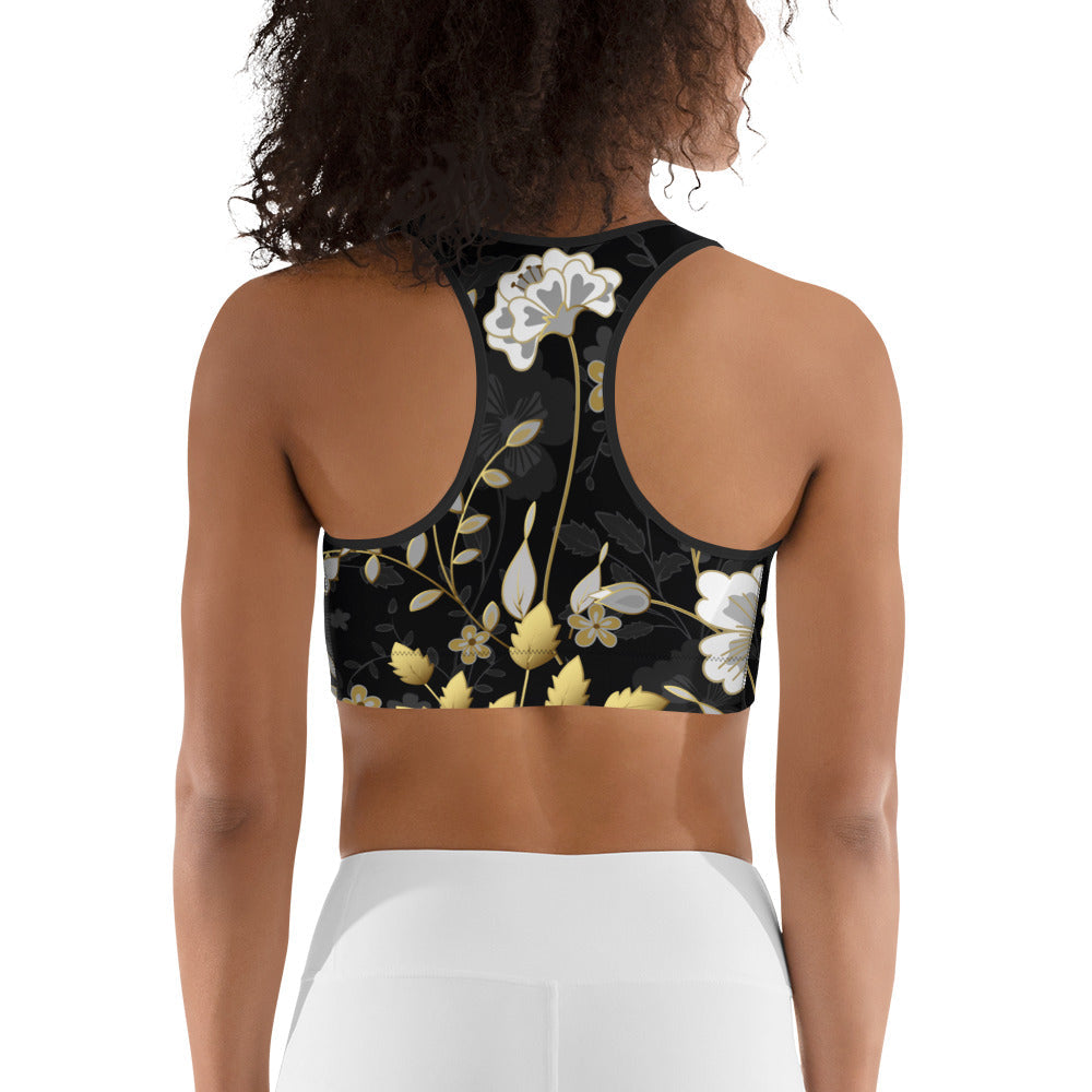 Golden Floral Sports Bra