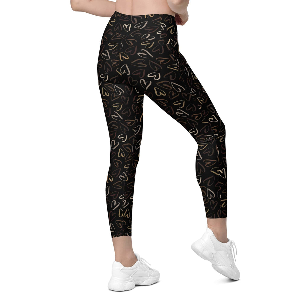 Golden Heart Print Leggings With Pockets