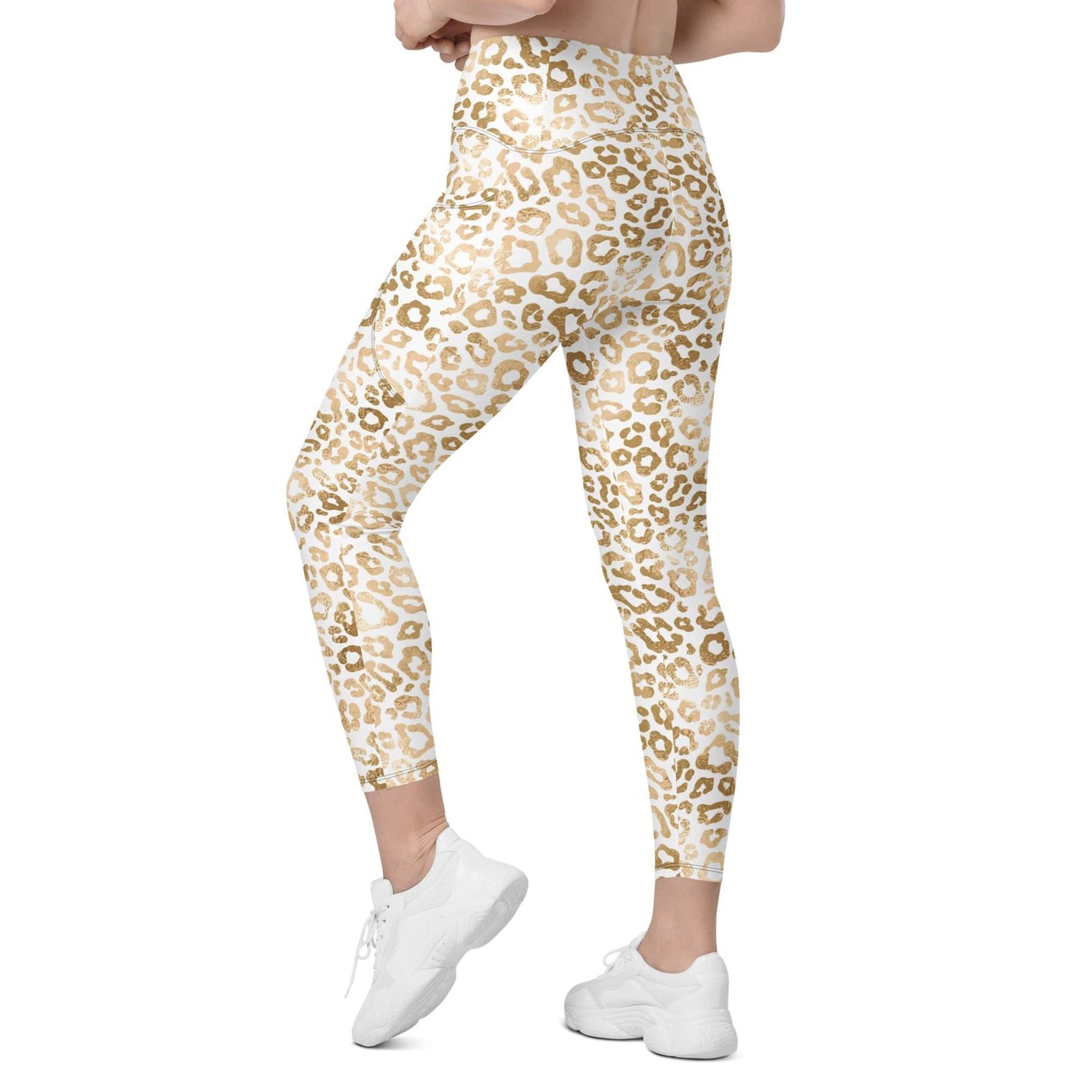 Golden Leopard Print Leggings With Pockets