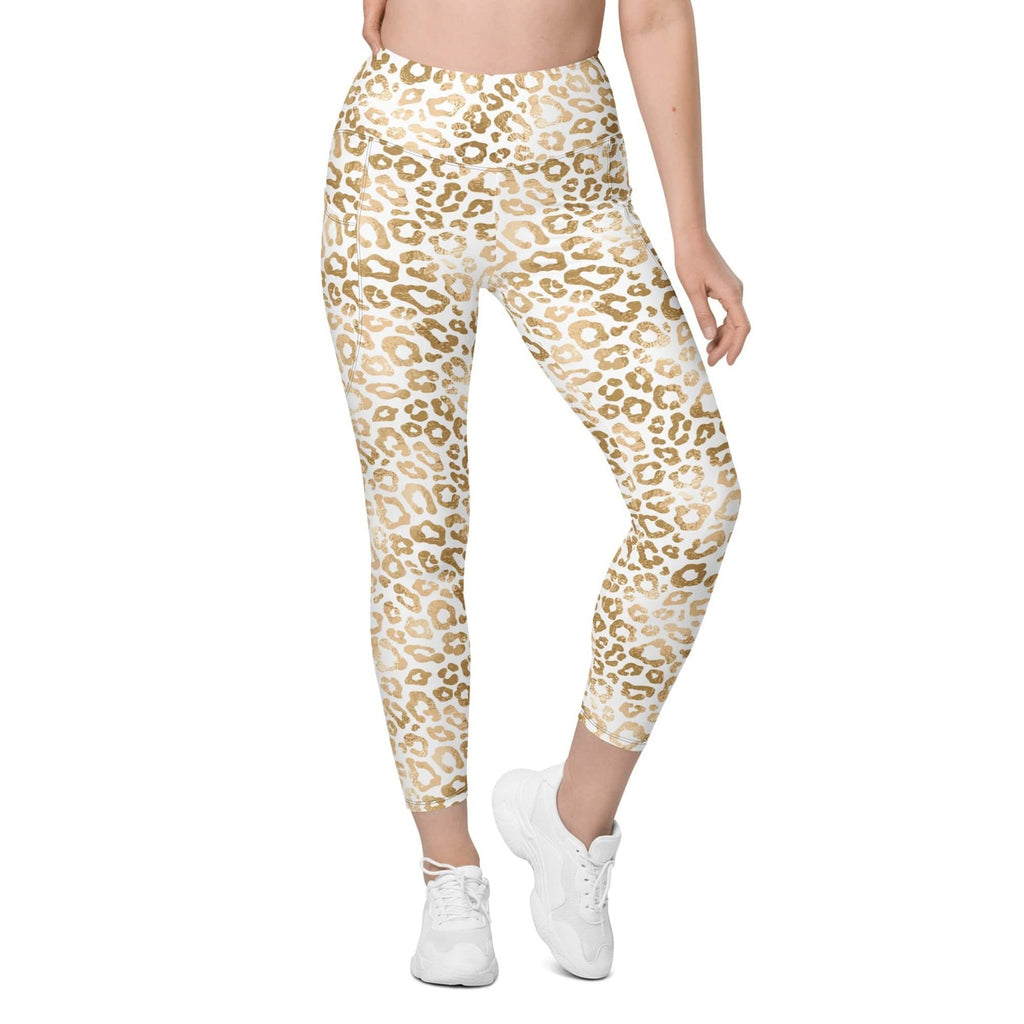 Golden Leopard Print Leggings With Pockets