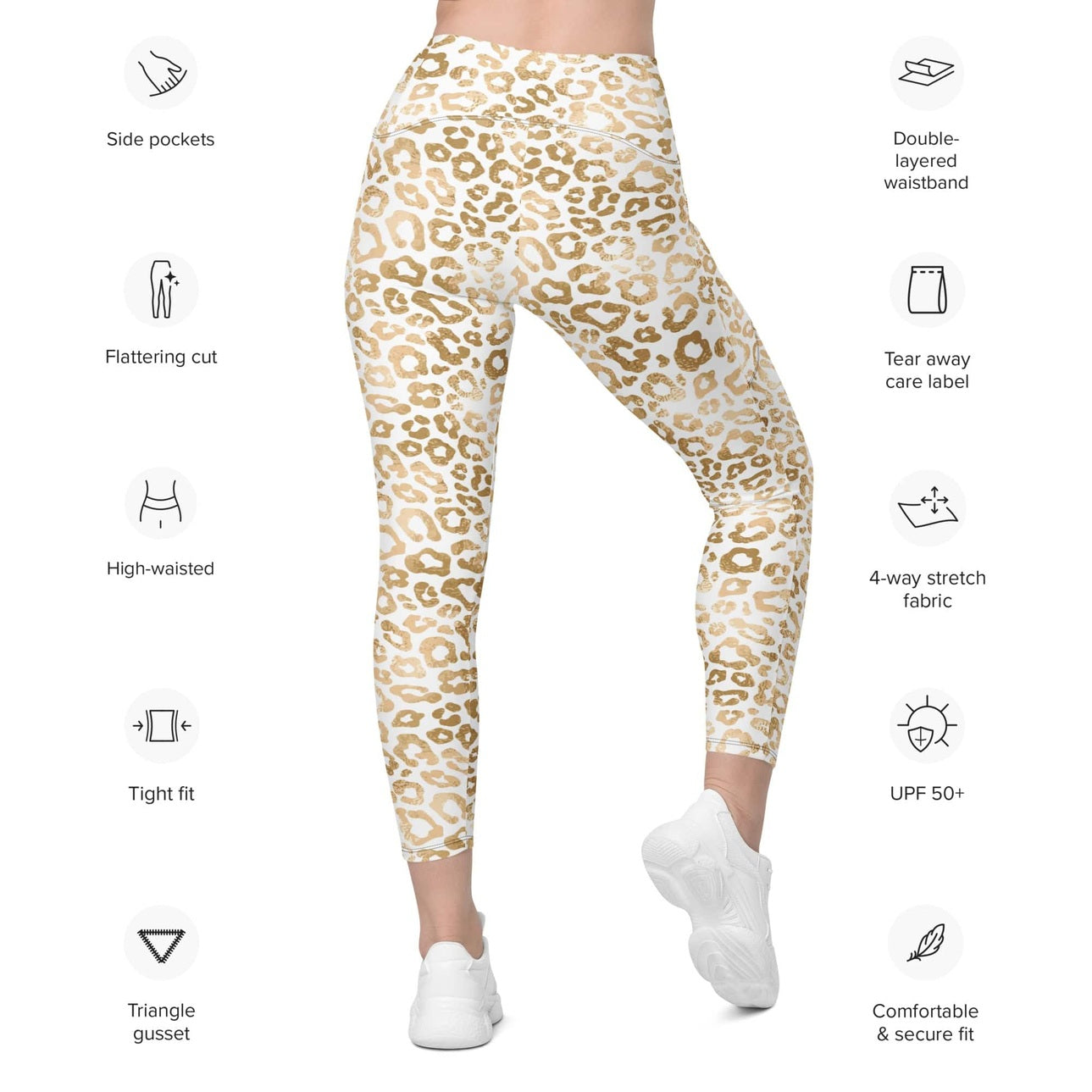 Golden Leopard Print Leggings With Pockets