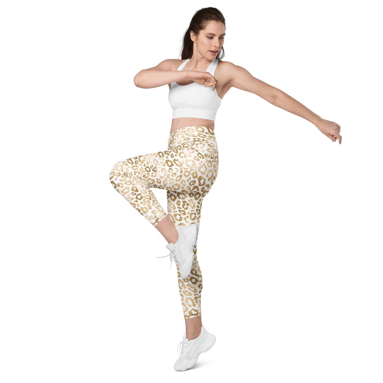 Golden Leopard Print Leggings With Pockets