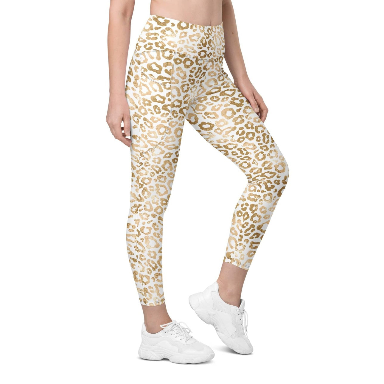 Golden Leopard Print Leggings With Pockets