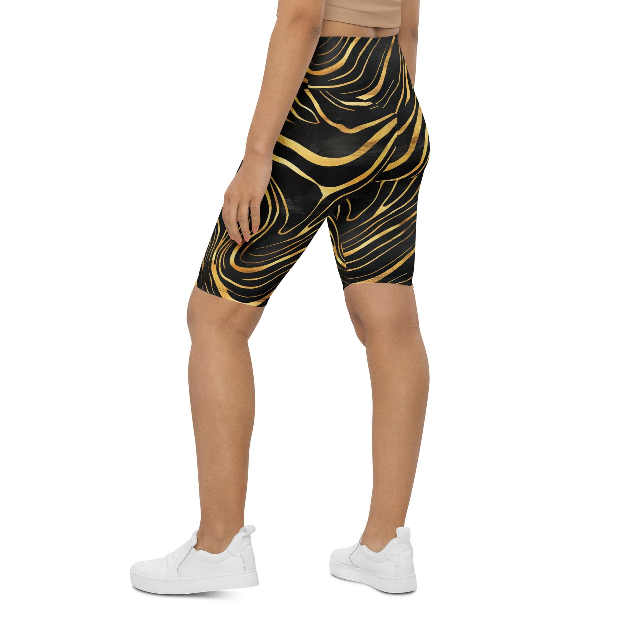 Golden Print Waves Biker Shorts