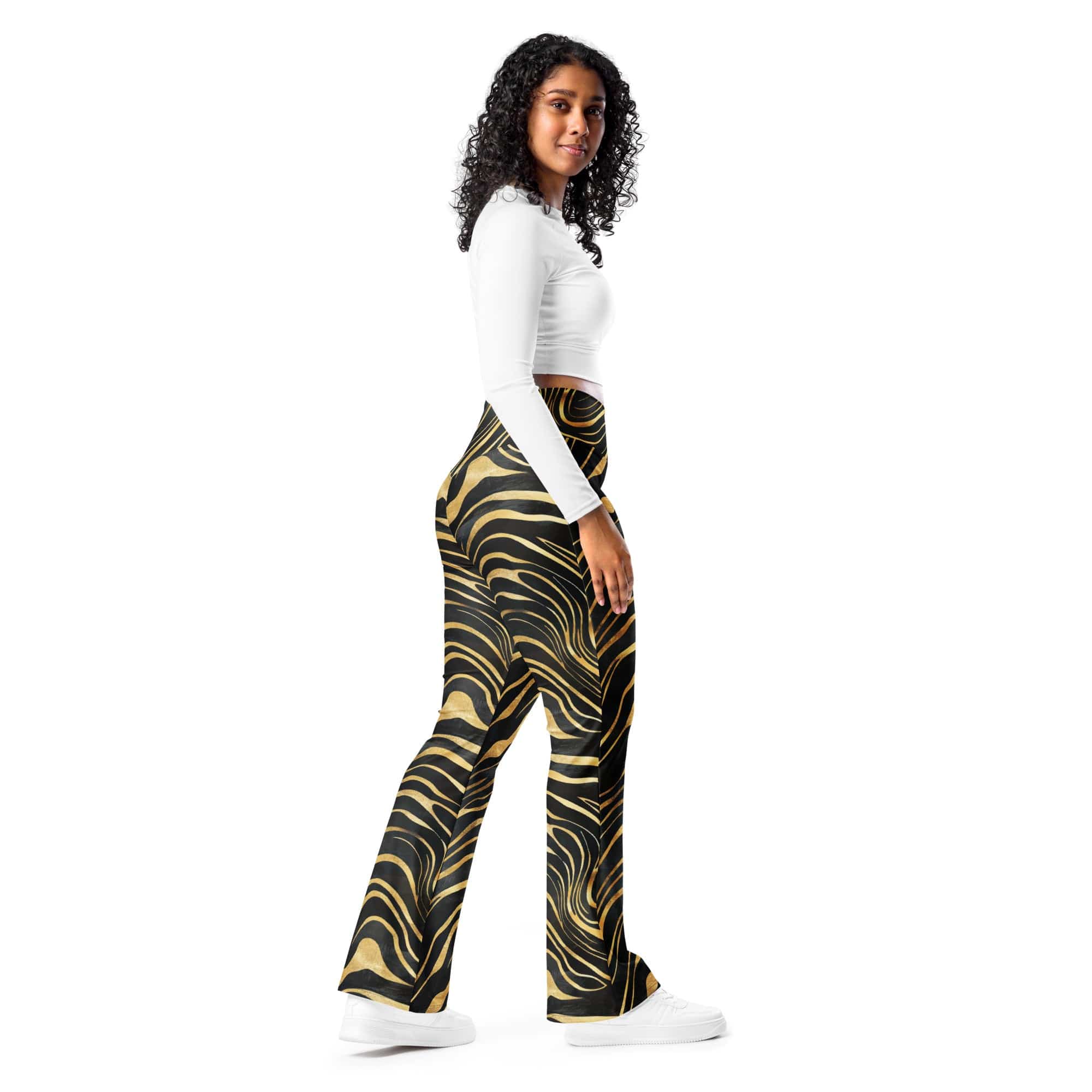 Golden Print Waves Flare Leggings