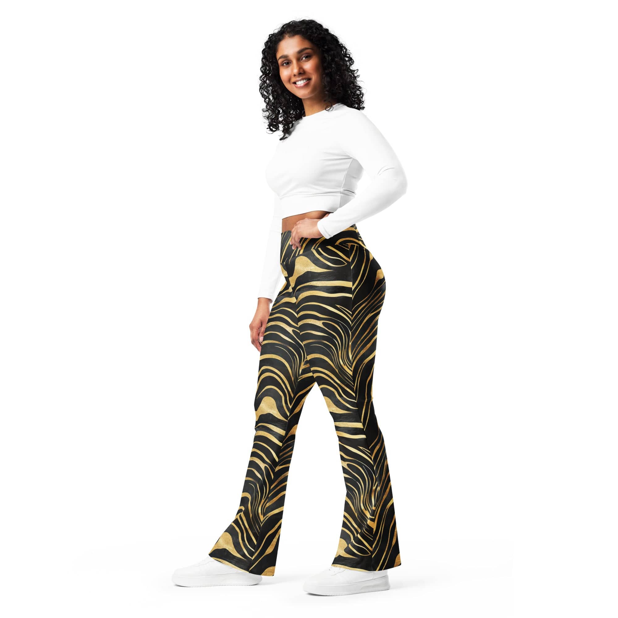 Golden Print Waves Flare Leggings