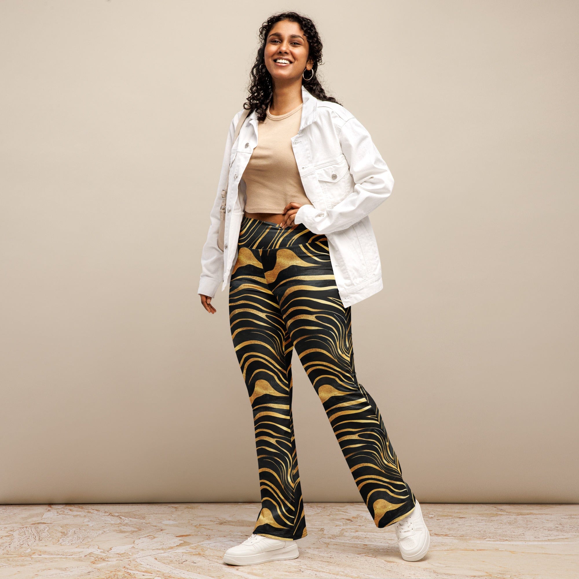 Golden Print Waves Flare Leggings
