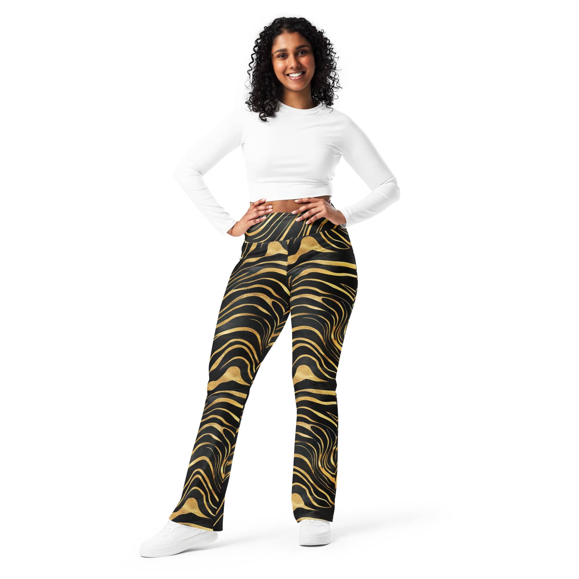 Golden Print Waves Flare Leggings
