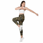 Golden Print Waves Leggings With Pockets