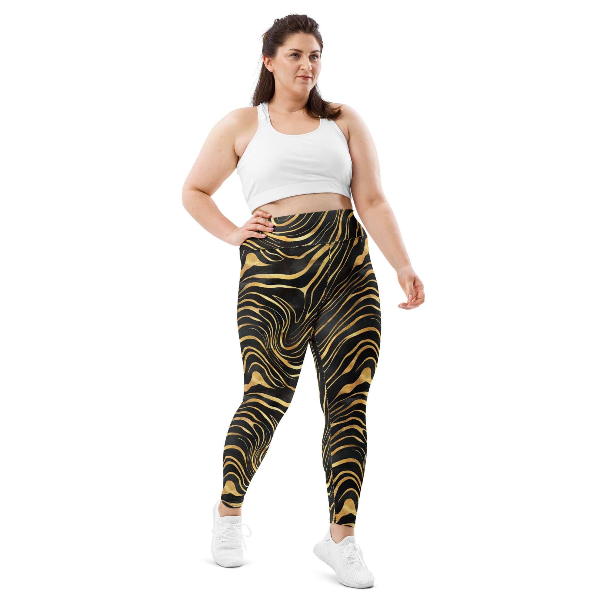Golden Print Waves Plus Size Leggings