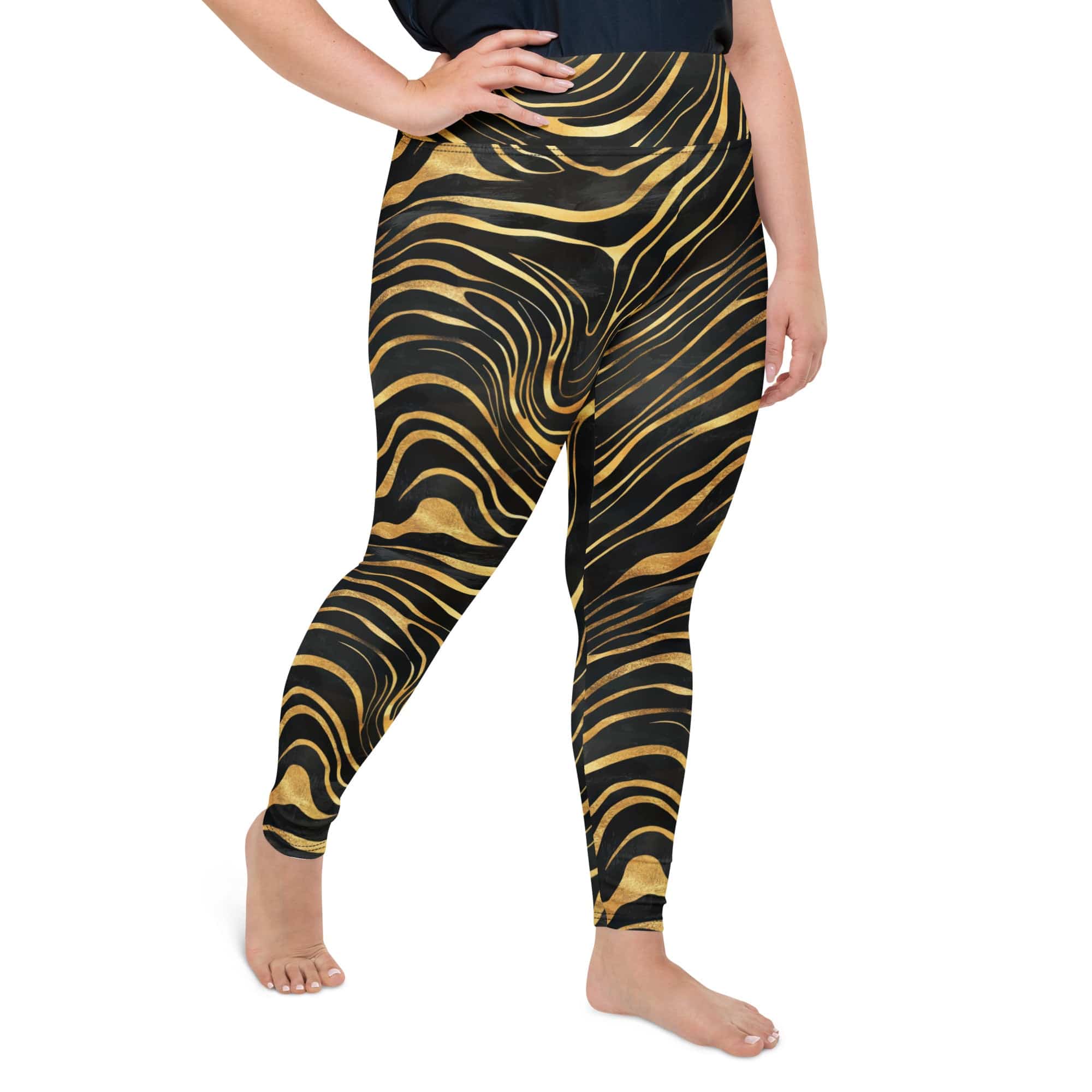 Golden Print Waves Plus Size Leggings