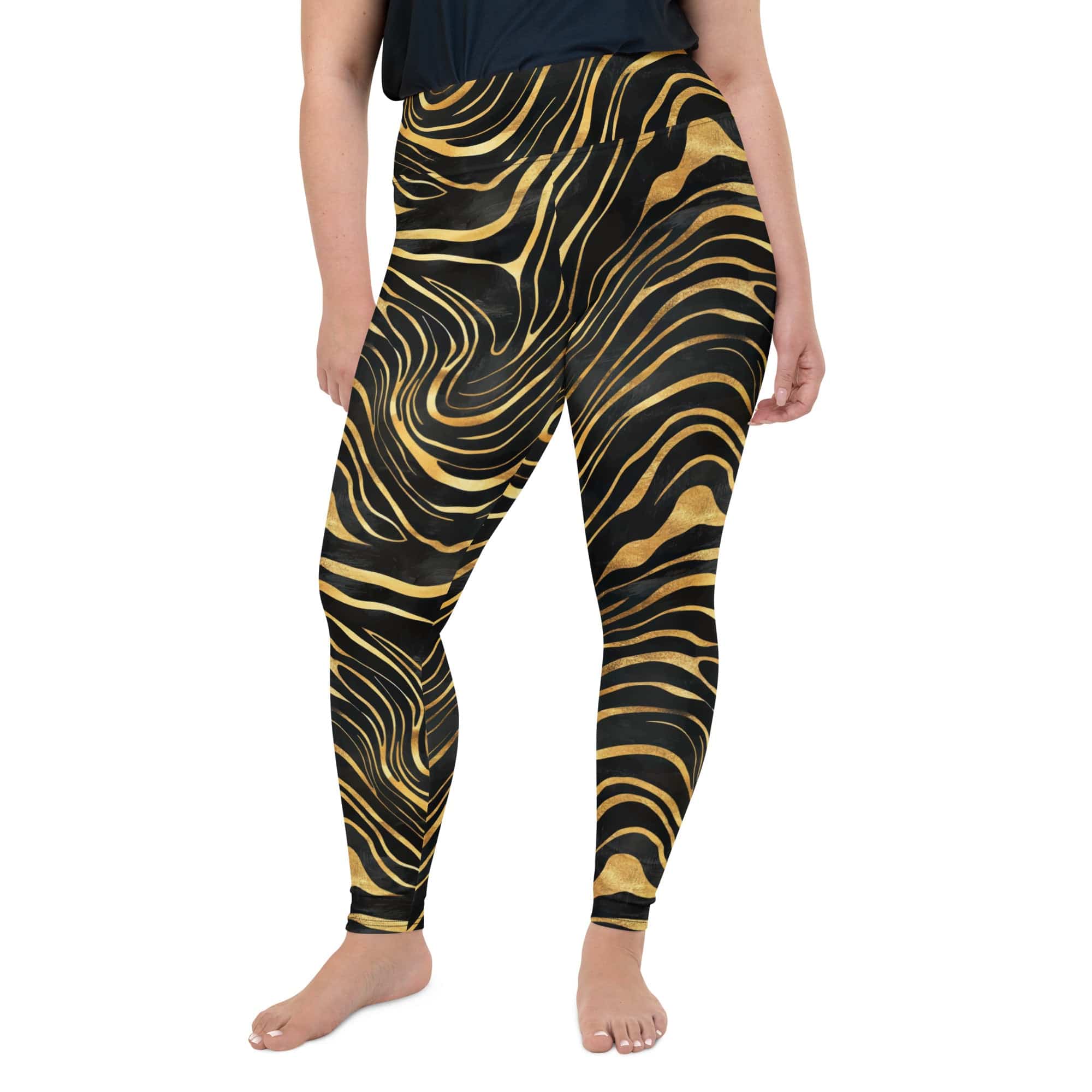 Golden Print Waves Plus Size Leggings