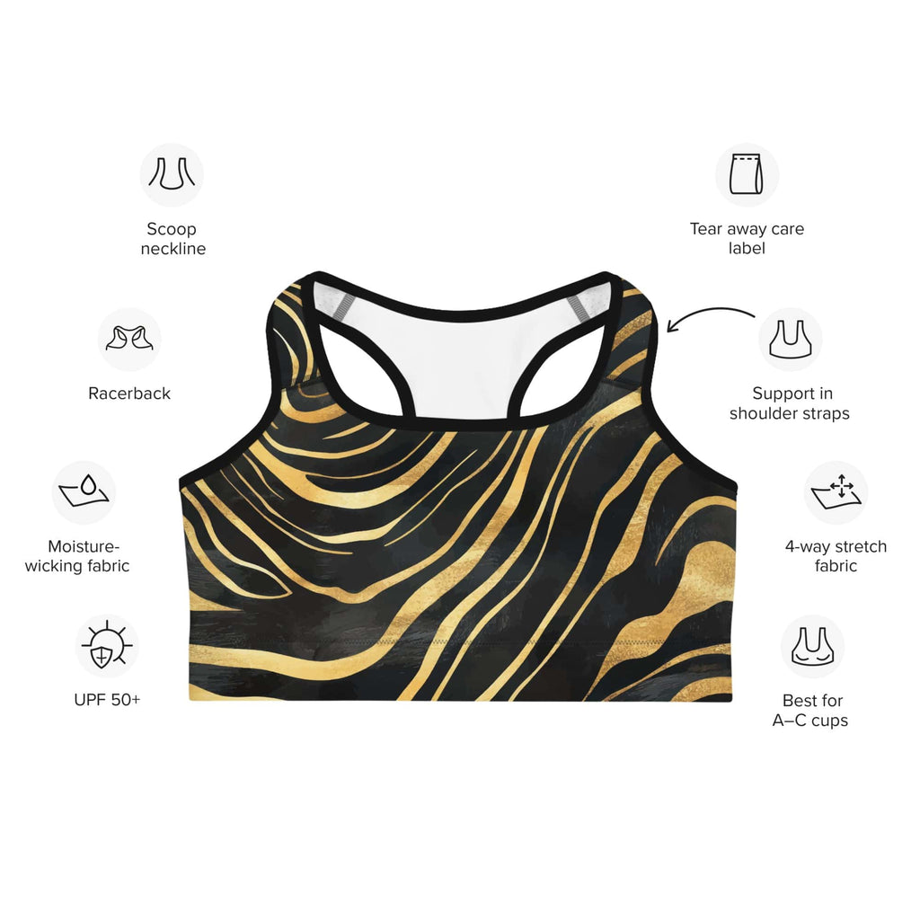 Golden Print Waves Sports Bra