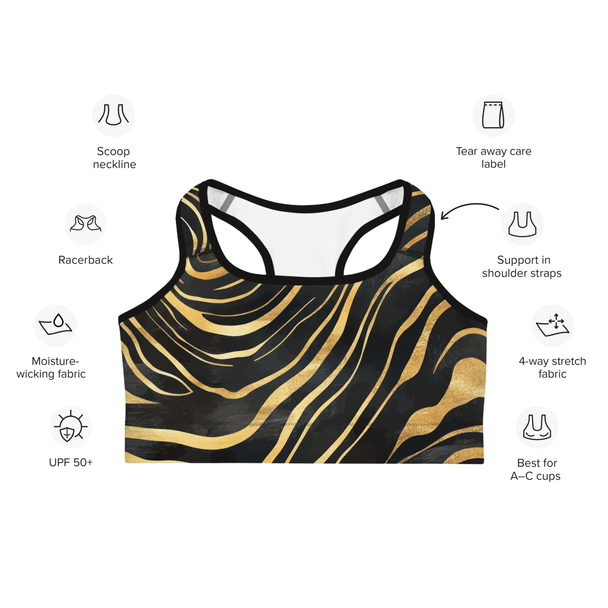 Golden Print Waves Sports Bra