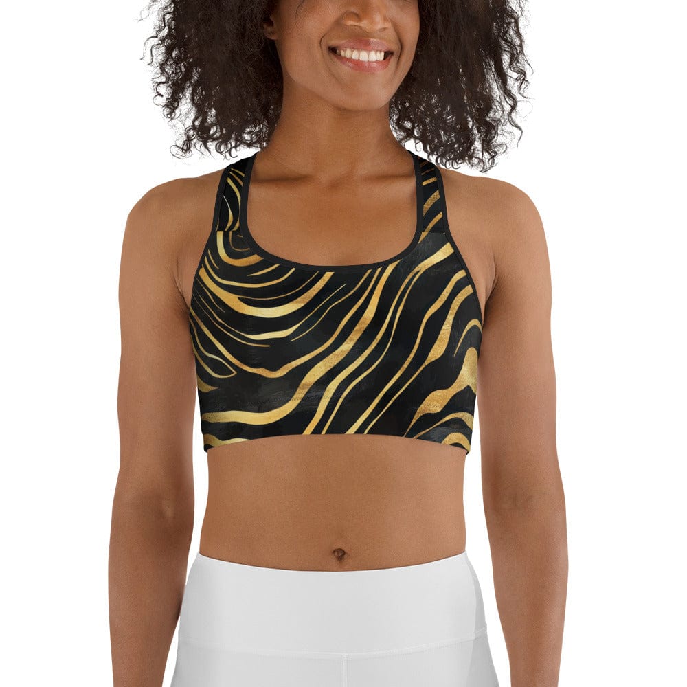 Golden Print Waves Sports Bra