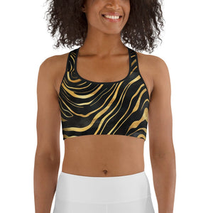 Golden Print Waves Sports Bra