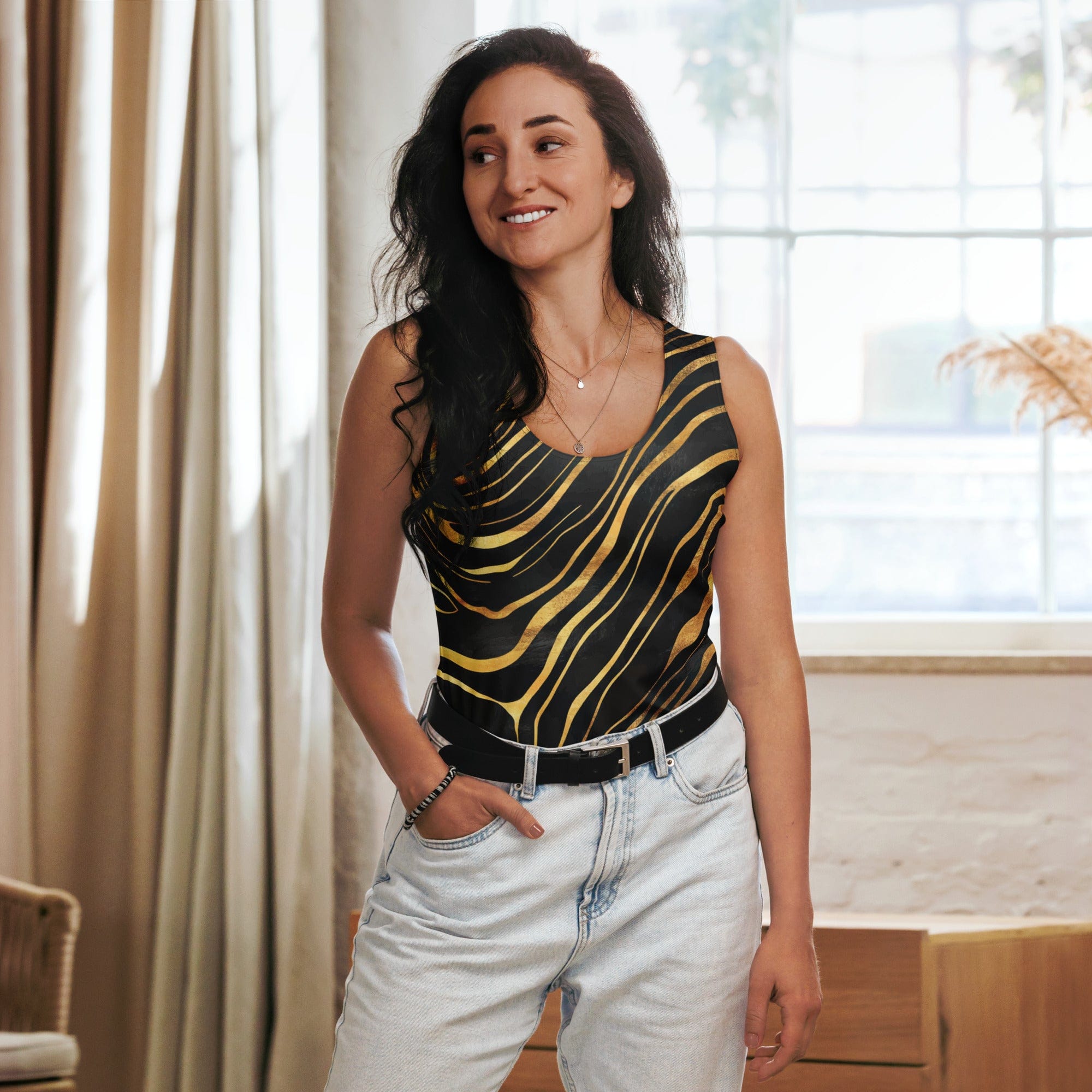 Golden Print Waves Tank Top