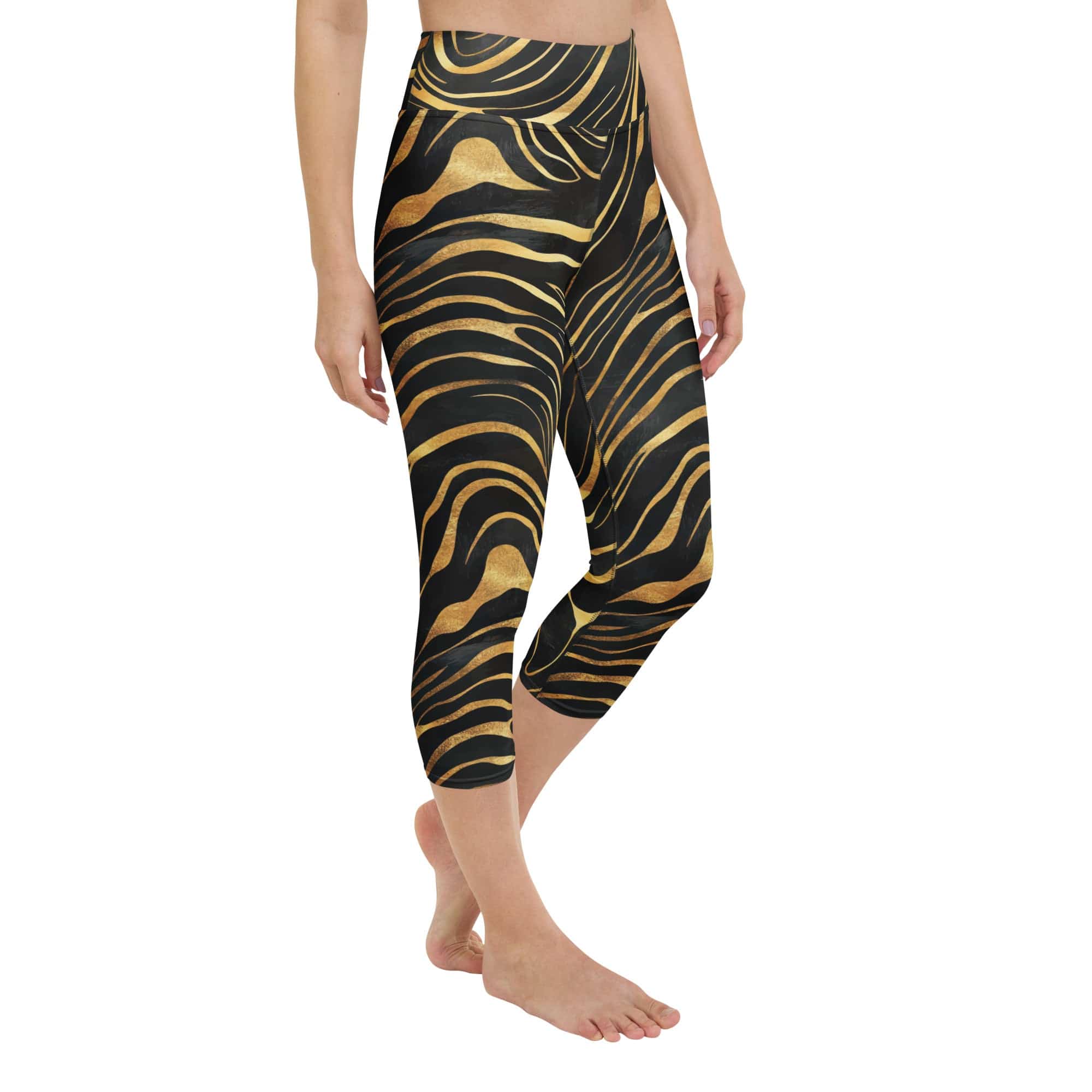 Golden Print Waves Yoga Capris