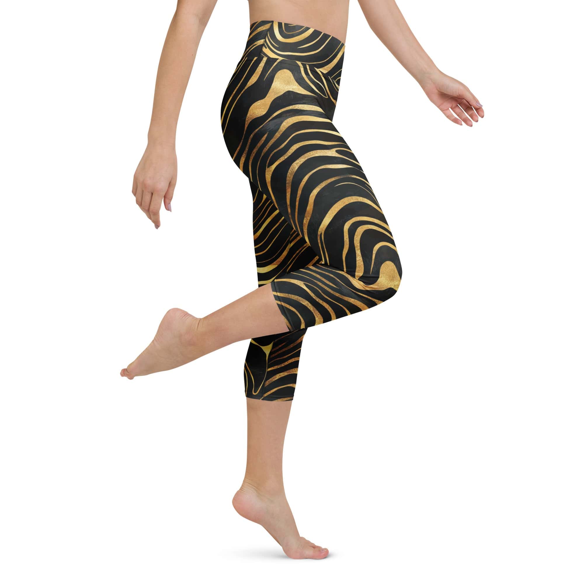 Golden Print Waves Yoga Capris